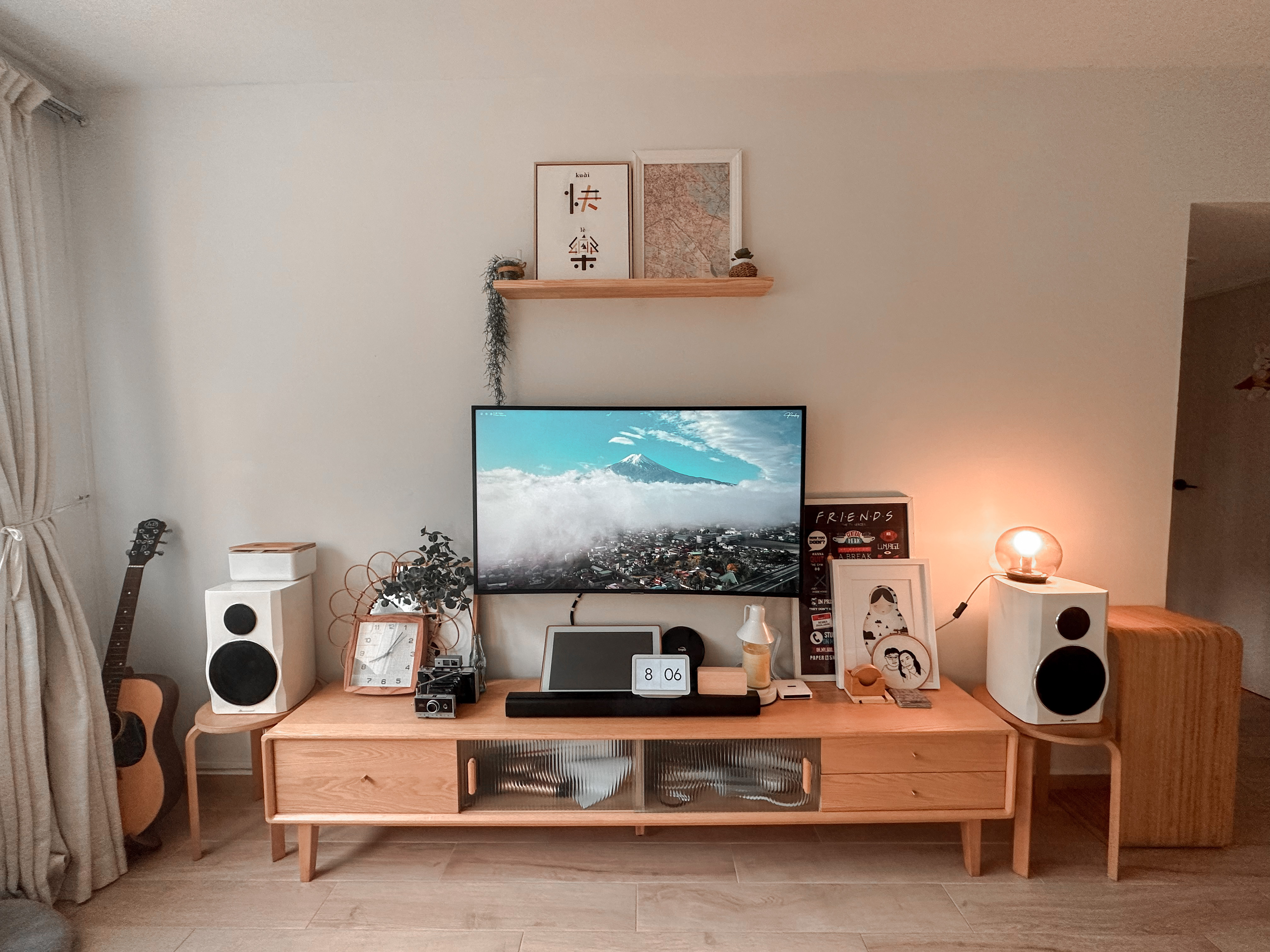 Styling a dog, baby, plant babies friendly living room - Modern living room, minimalist decor, cozy ambiance, wooden