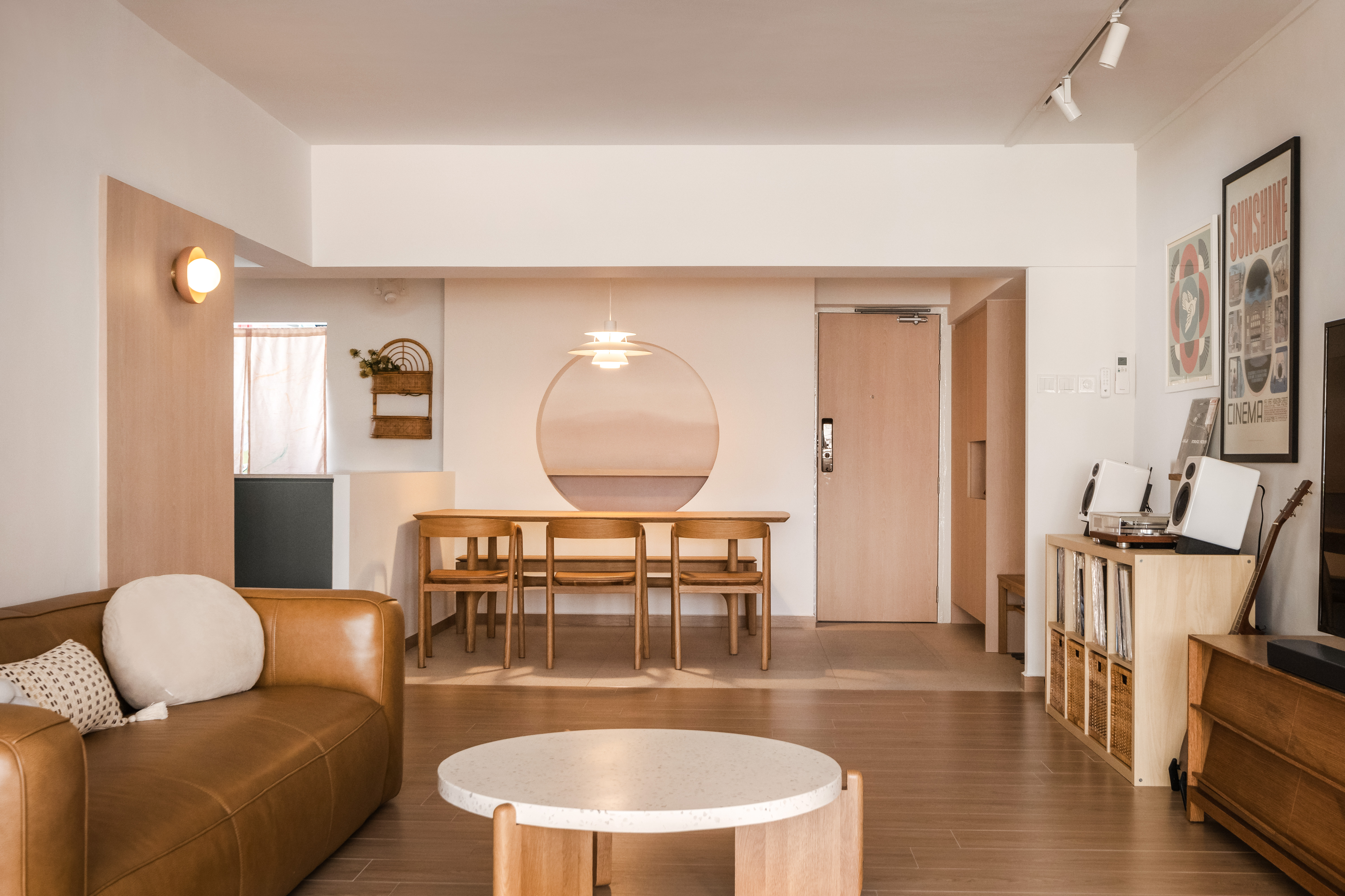 A Communal Space For Craft, Coffee & Conversations - Modern minimalist living room, cozy seating area, wooden furniture