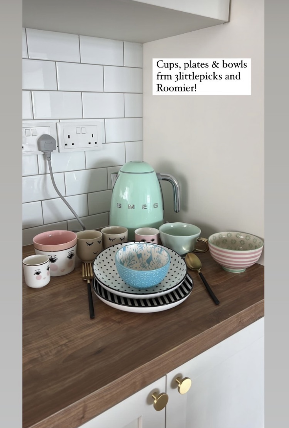 Dining room: making the most out of a small space  - Cups, plates, and bowls from 3littlepicks and Roomier, pastel colors