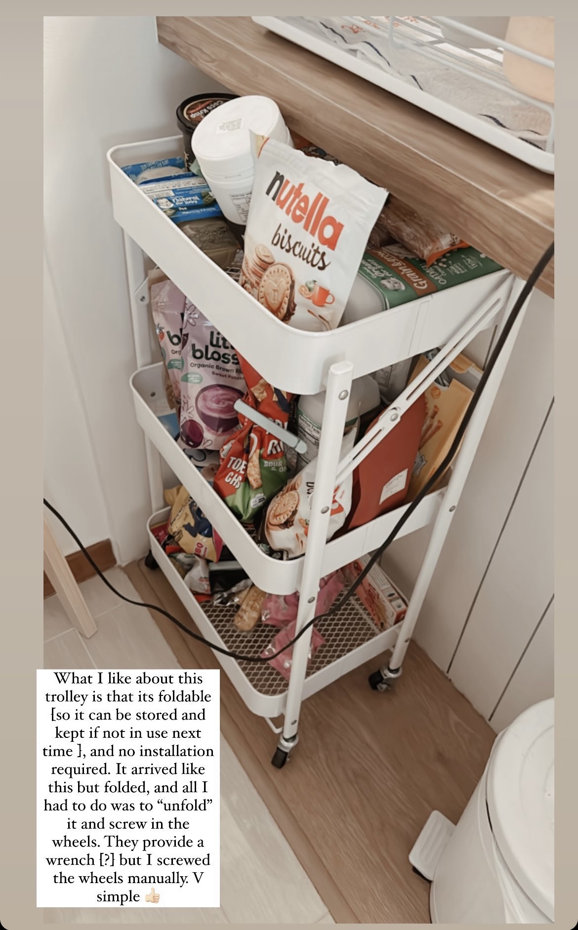 Dining room: making the most out of a small space  - foldable kitchen cart, compact storage solution, white folding cart