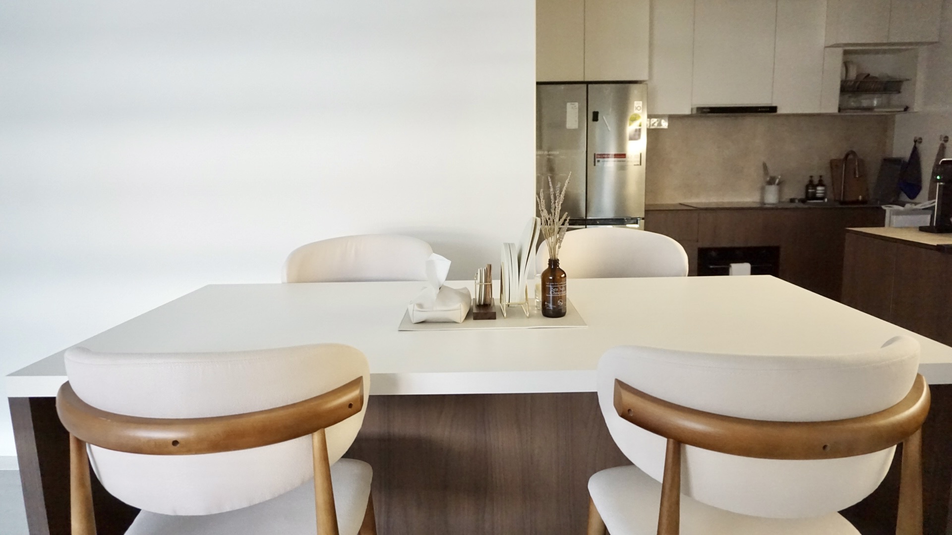 Gather around our island, the main activity zone in our house - modern dining room, minimalist kitchen, sleek furniture