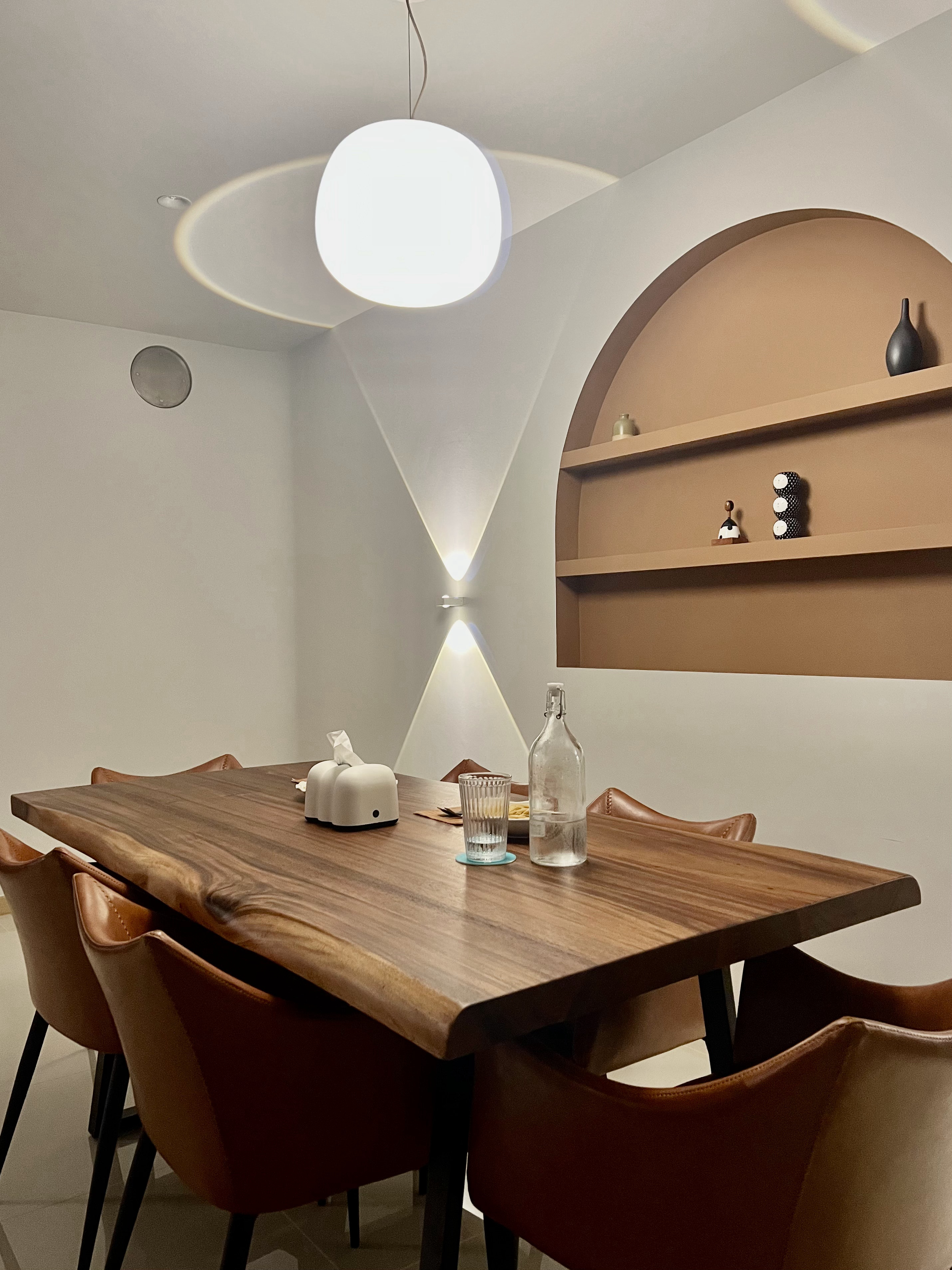 A Seat at Our Table: Discovering Our Dining Space - Modern dining room, minimalist design, wooden dining table, brown leather