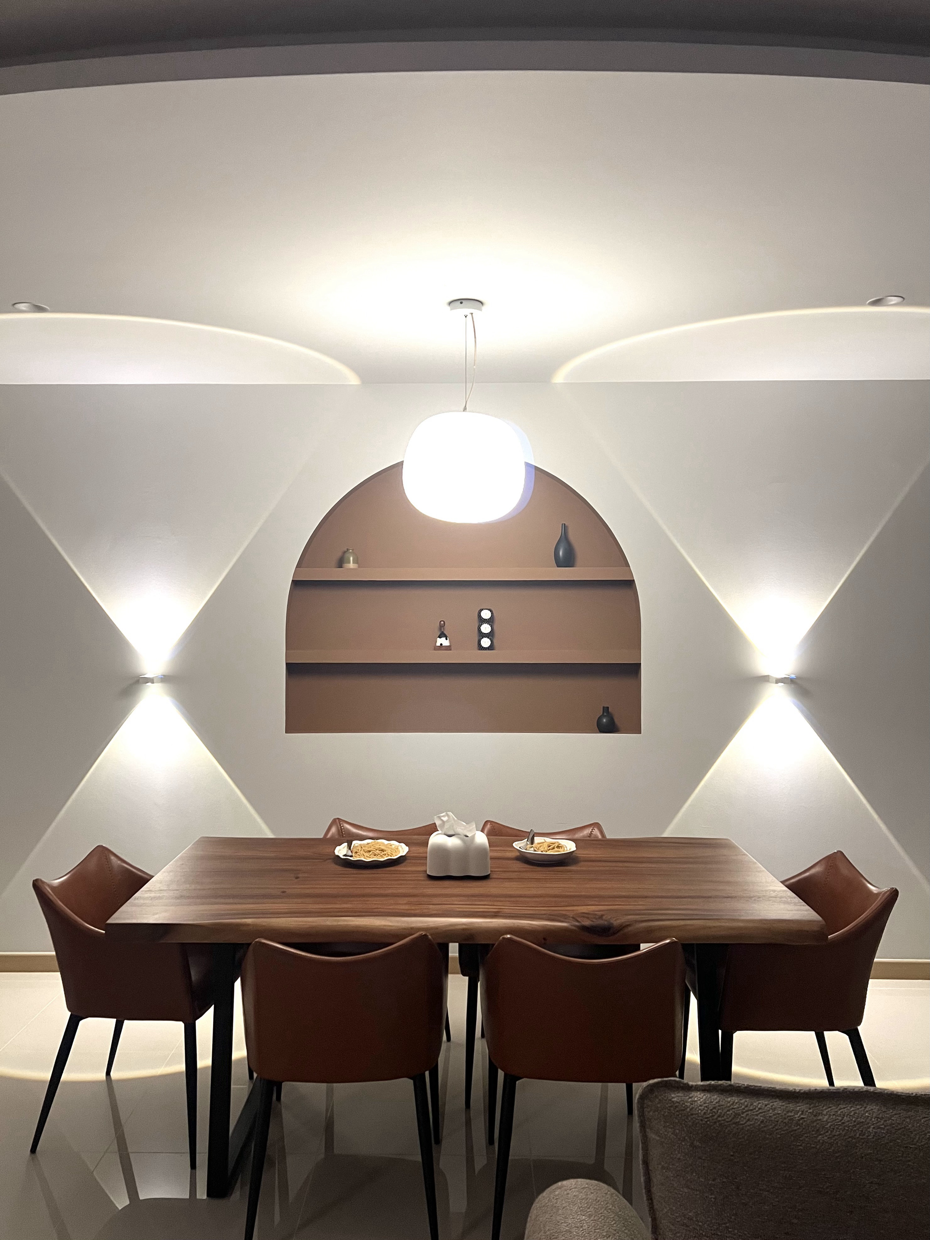 A Seat at Our Table: Discovering Our Dining Space - Modern dining room, minimalist design, wooden dining table, brown leather