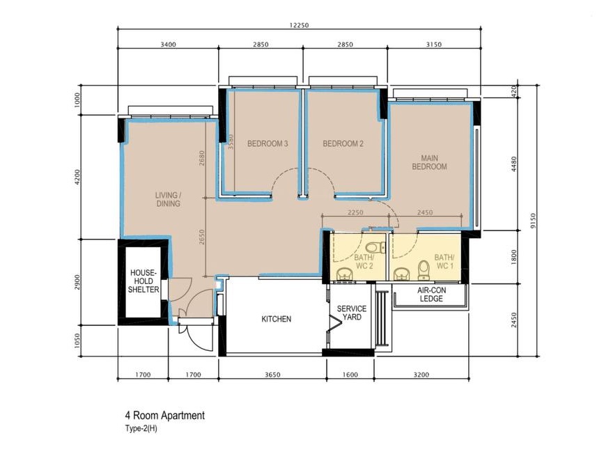 Our house-hunting journey: our search for resale flat - 4 Room Apartment, Type-2 (H), Living/Dining, Bedroom 3, Bedroom 2