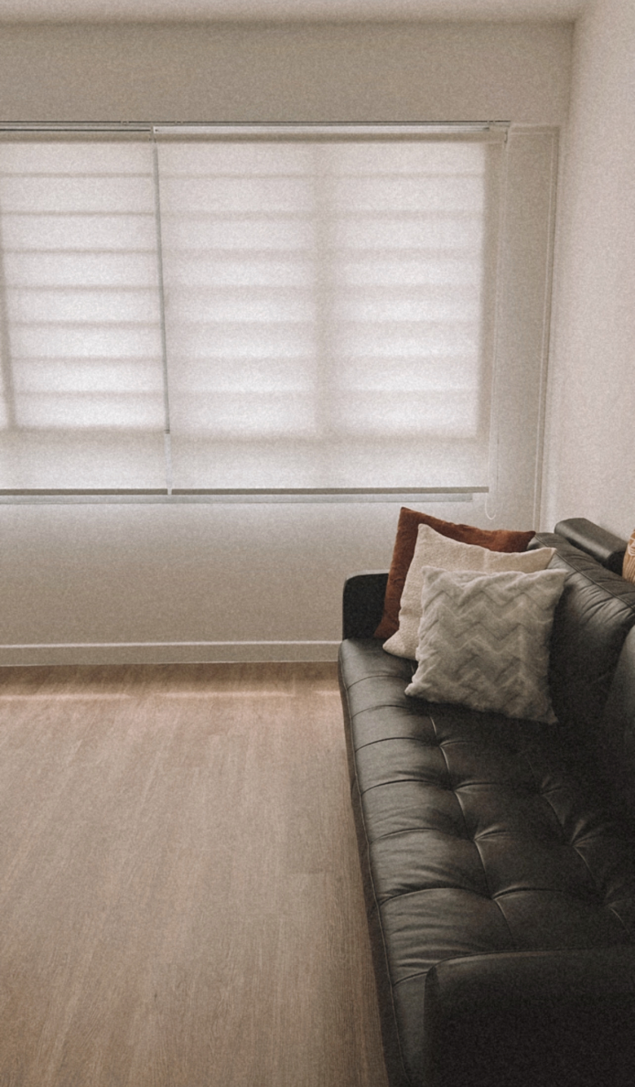 Our house-hunting journey: our search for resale flat - Window with blinds, beige blinds, light-colored floor, black leather