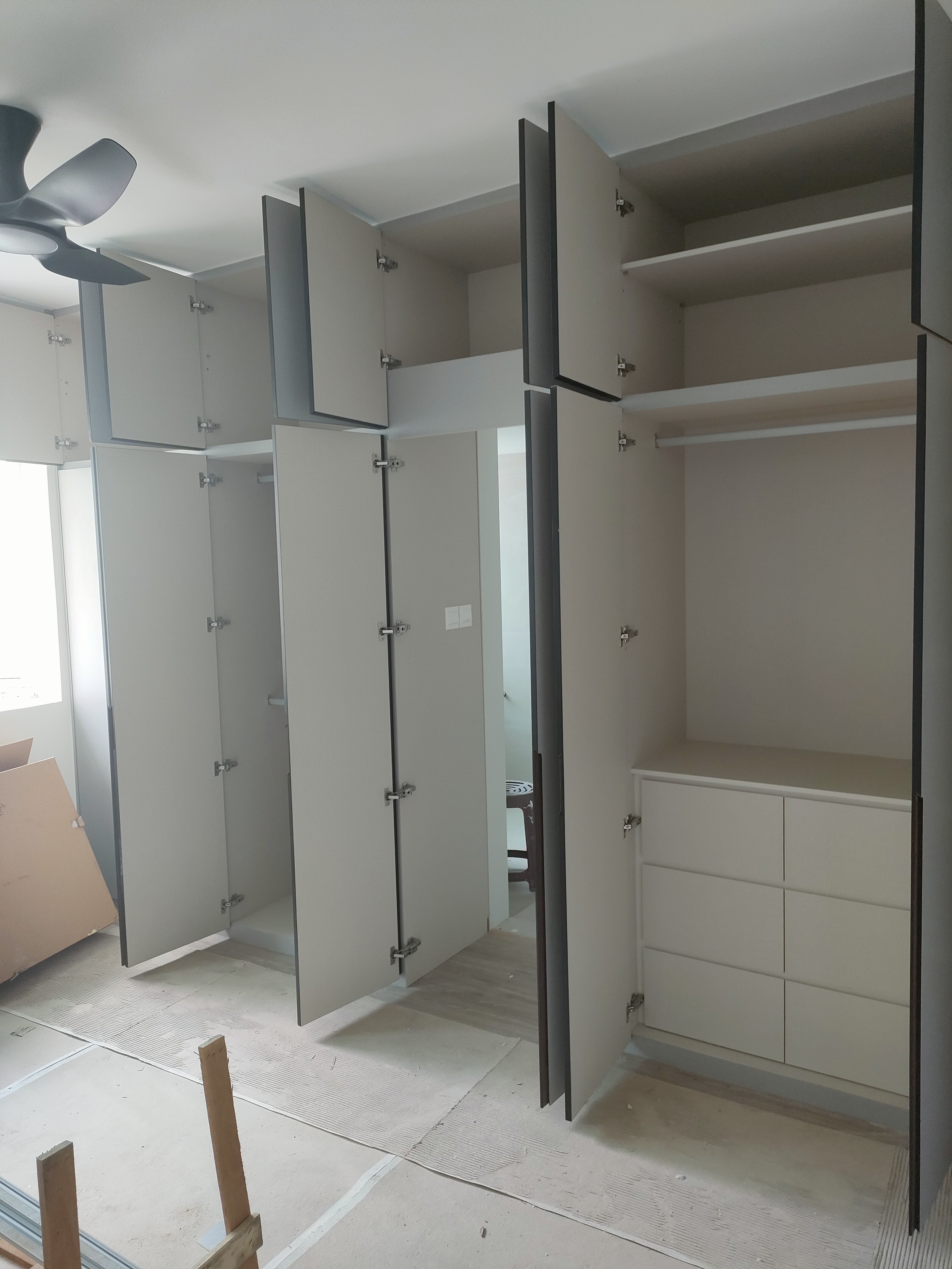 Masterbedroom.. Our sanctuary after a hard's day of work - Modern open closet with sliding doors, minimalist design, neutral