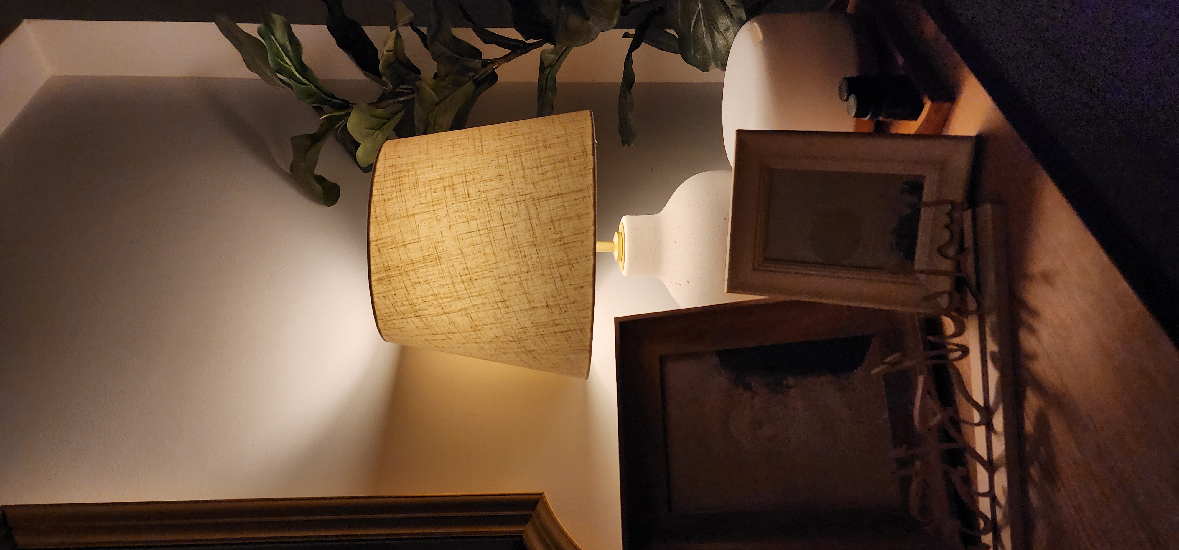 Home Decor is your answer to happiness!  - lamp, wall, plant, light fixture, wooden frame, picture, shadow, shadowy area