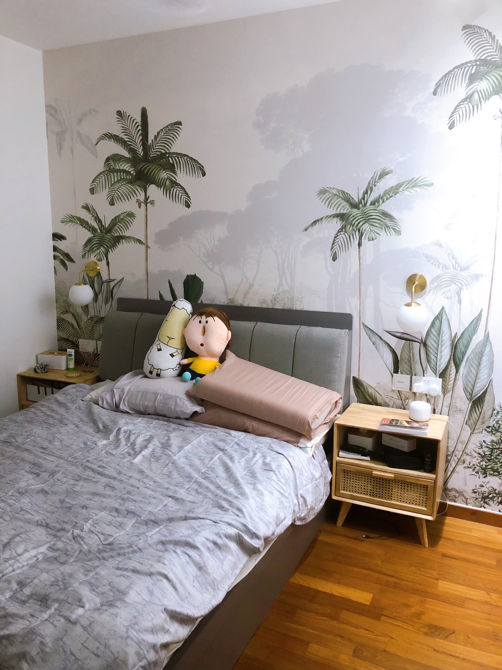 Master Bedroom: Our Tranquil Oasis - Garden-themed bedroom, cozy atmosphere, nature-inspired wallpaper, large comfortable