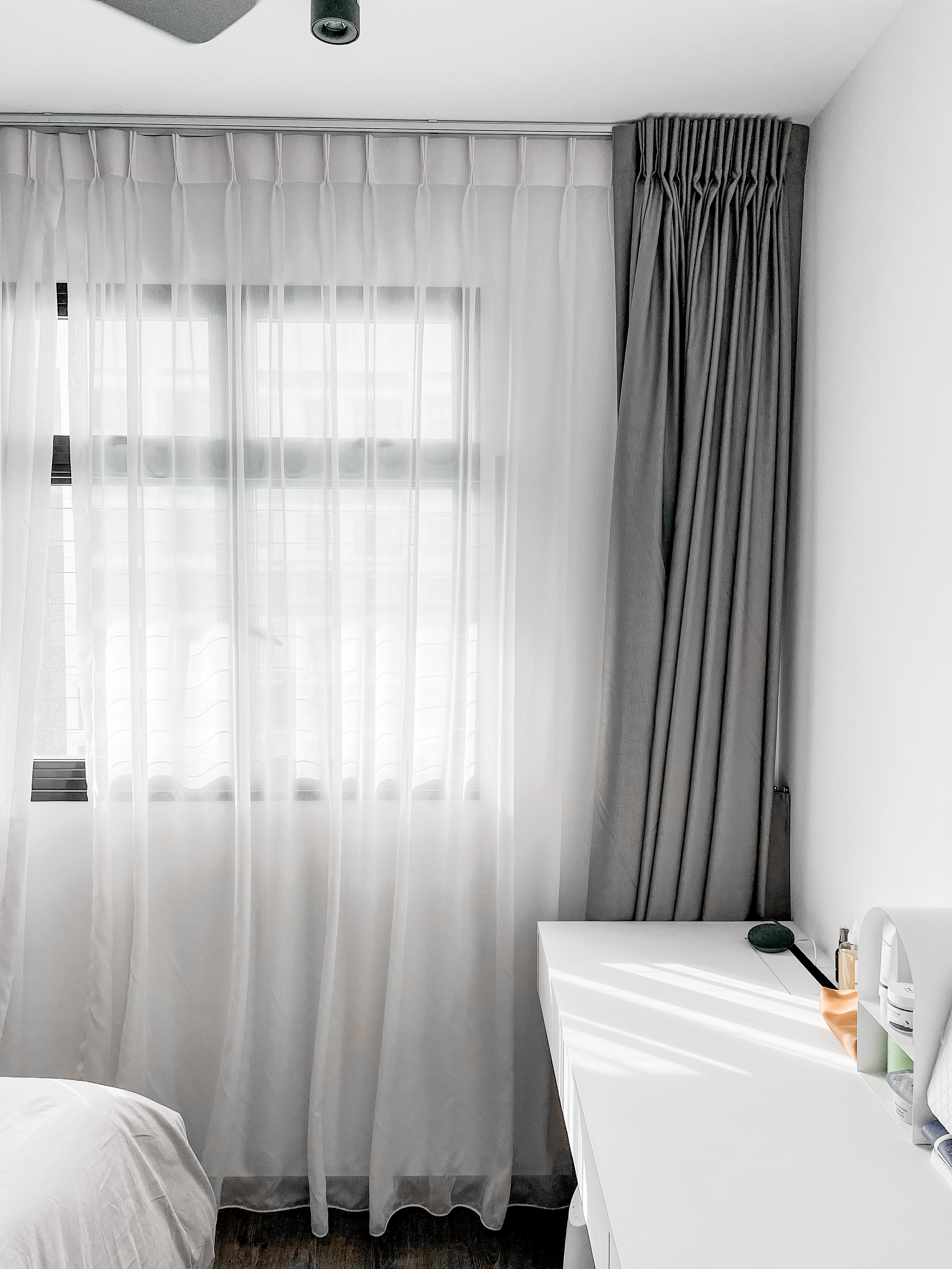 Cozy Bedroom - Nestled in comfort and warmth, where dreams take flight - White sheer curtains, natural light streaming