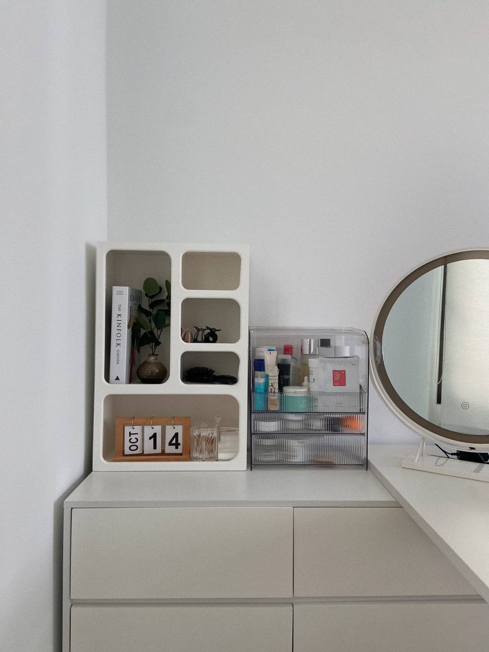 Peaceful Nights, Beautiful Mornings: Our Master Bedroom Haven - Organized vanity, minimalist decor, white storage unit