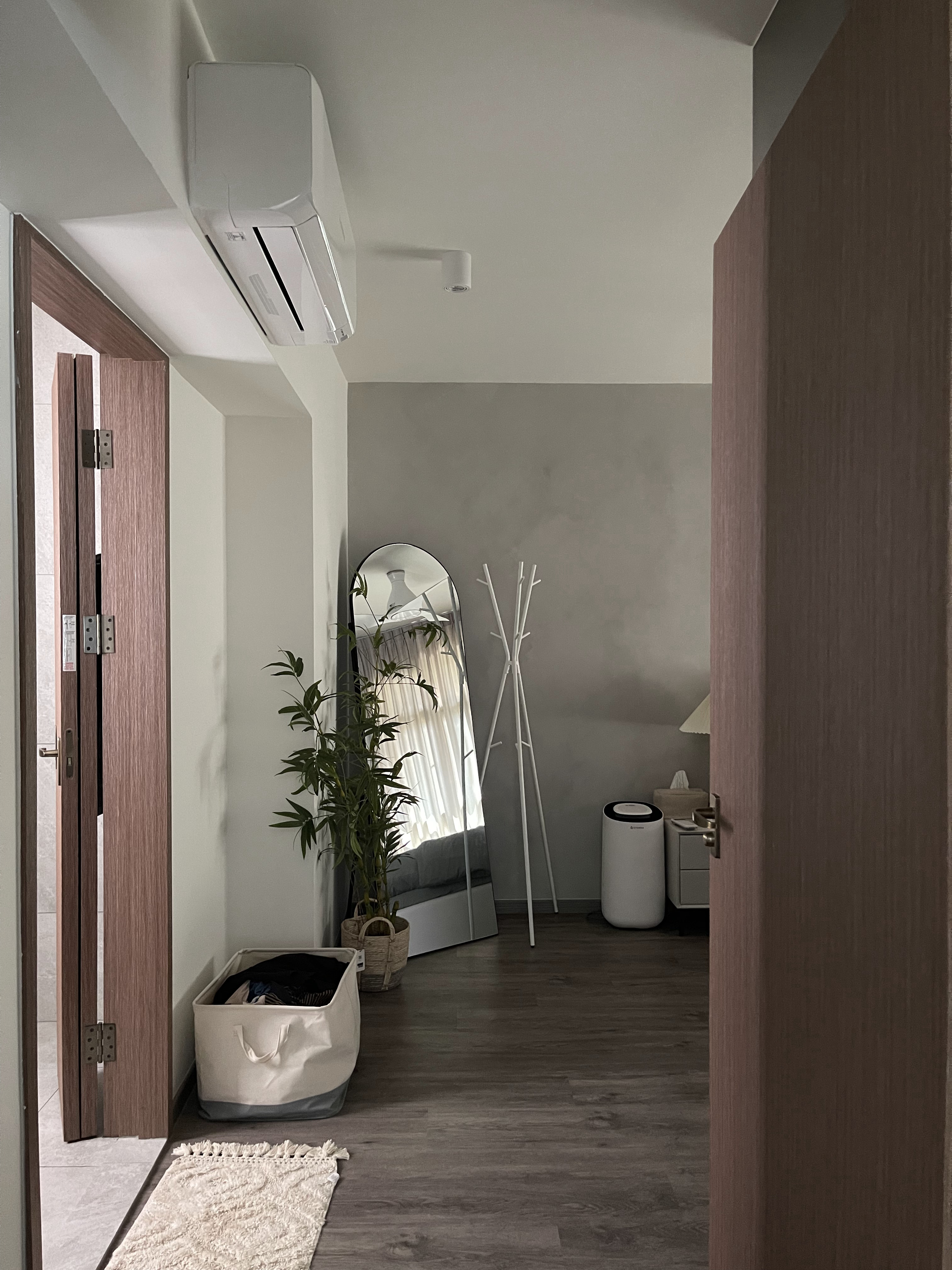 Our Atypical Master Bedroom: No L-shaped Wardrobe for us - Wooden doors, modern design, minimalist decor, neutral color