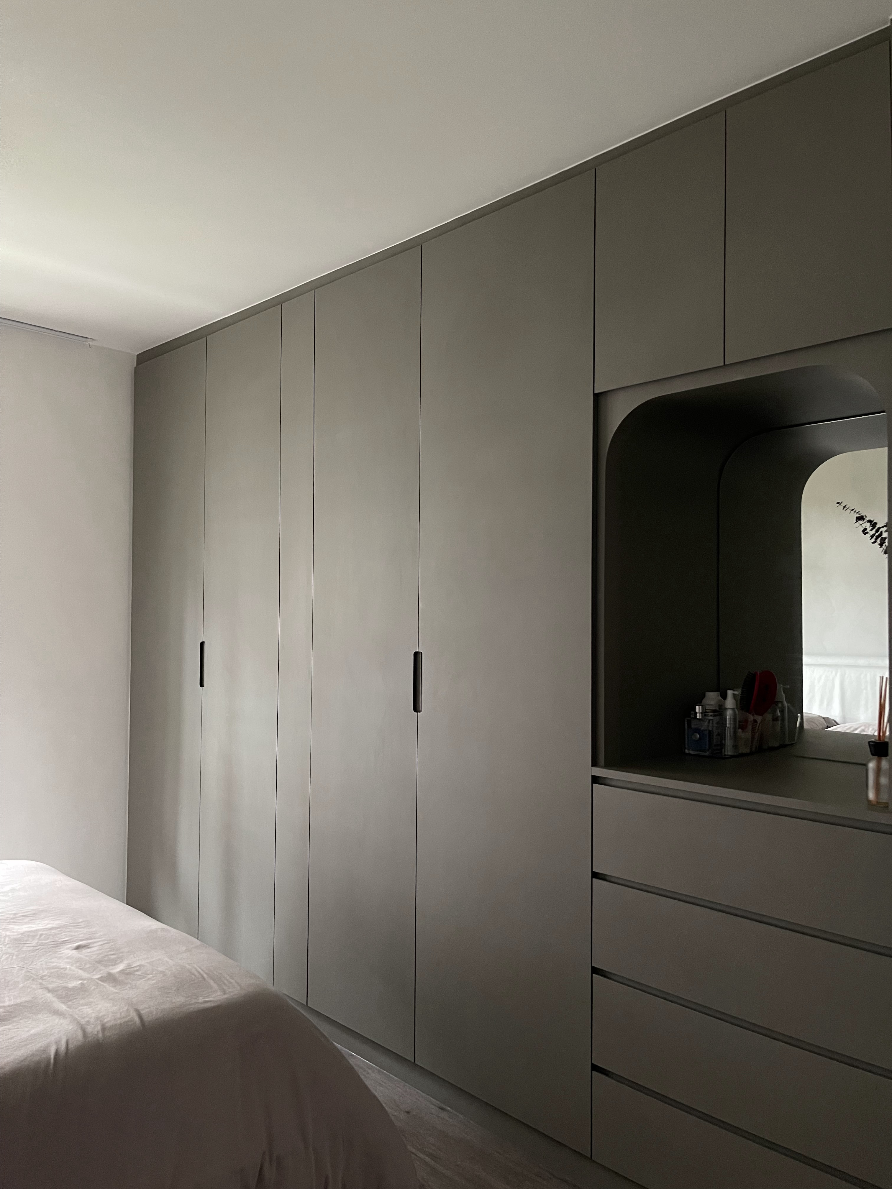 Our Atypical Master Bedroom: No L-shaped Wardrobe for us - Modern minimalist bedroom, sleek wardrobe, neutral color palette