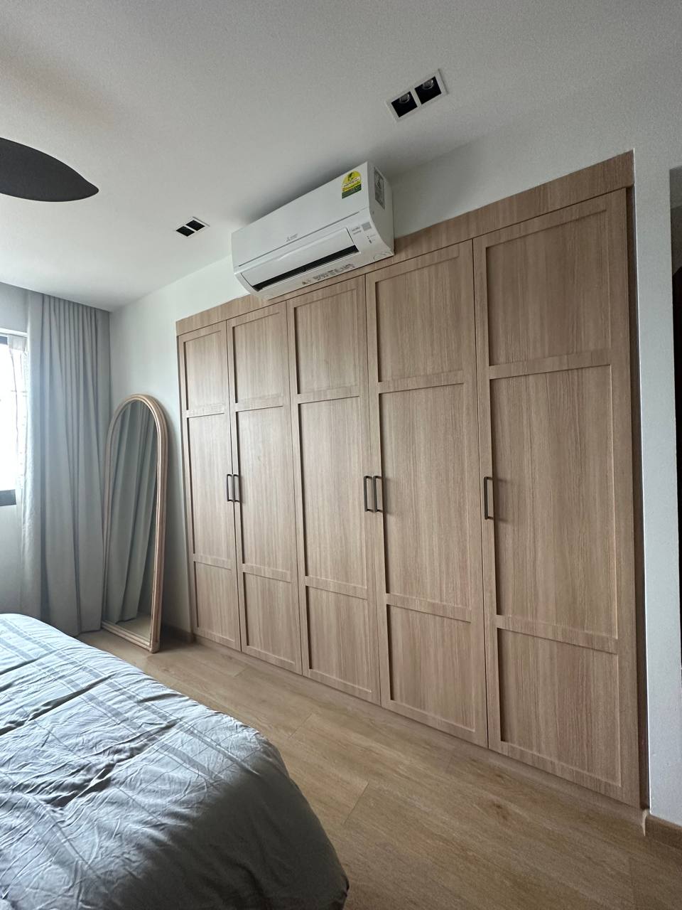 Master Bedroom - Calm Vibes & Space Optimisation - Wooden wardrobe, light wood finish, built-in closet, large cabinet