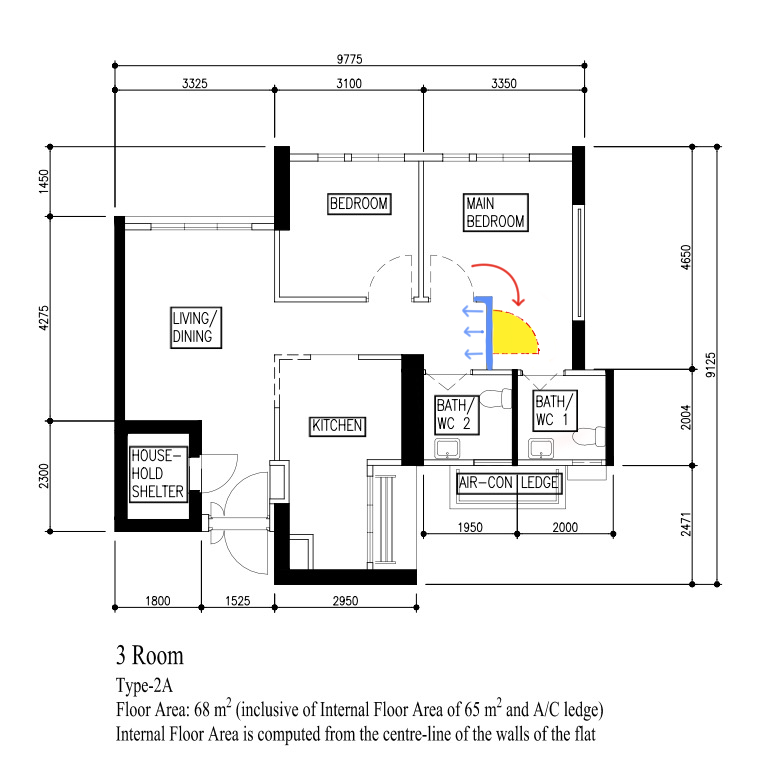 Our simple bedroom design with the focus on storage - 3 room, Type-2A, floor area, 68 m², inclusive of internal floor area