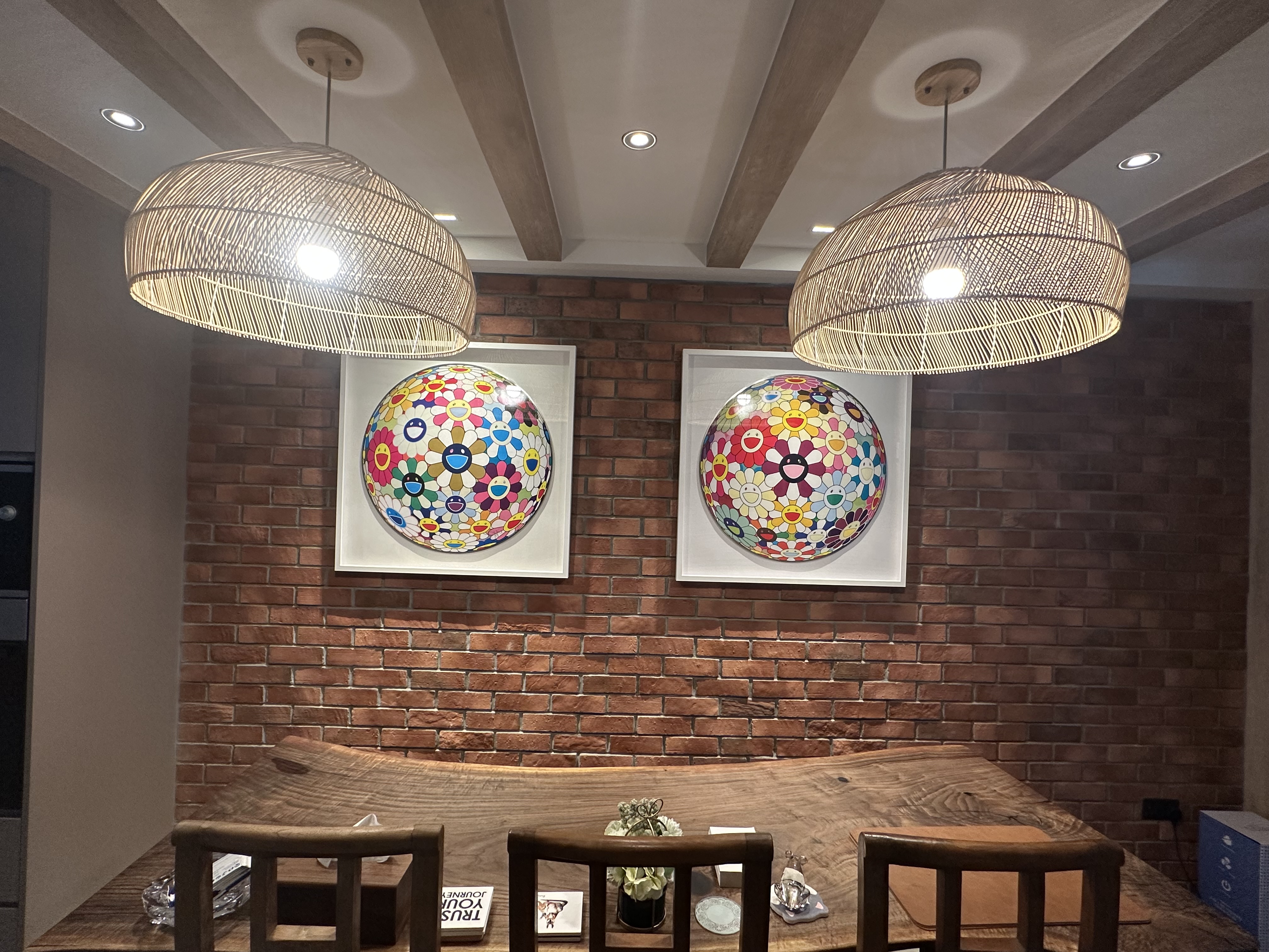 Makan Area at Resort.d.Lala! - brick wall, modern decor, wooden furniture, cozy ambiance, rustic charm, artistic art piece