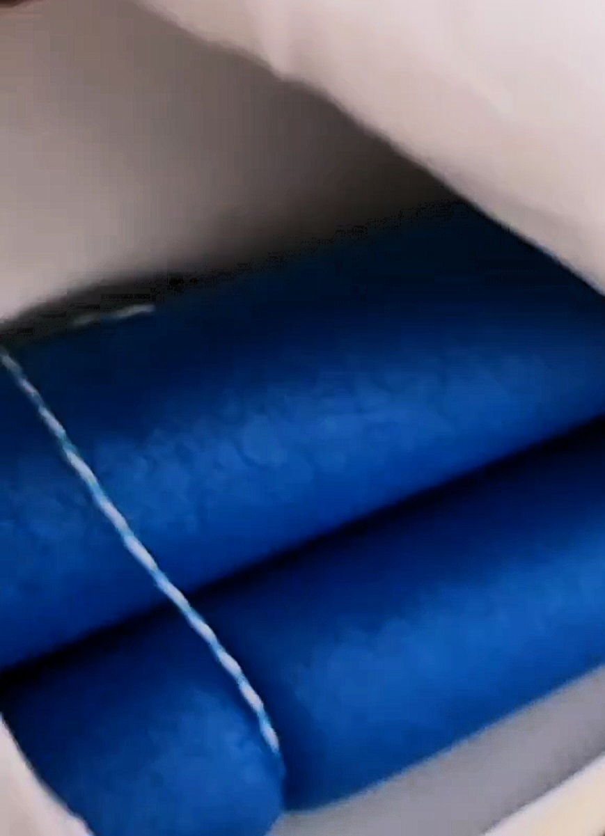 The minimalist kids room & master bedroom - Blue fabric, neatly folded, drawer, soft texture, rolled-up, storage, blue and