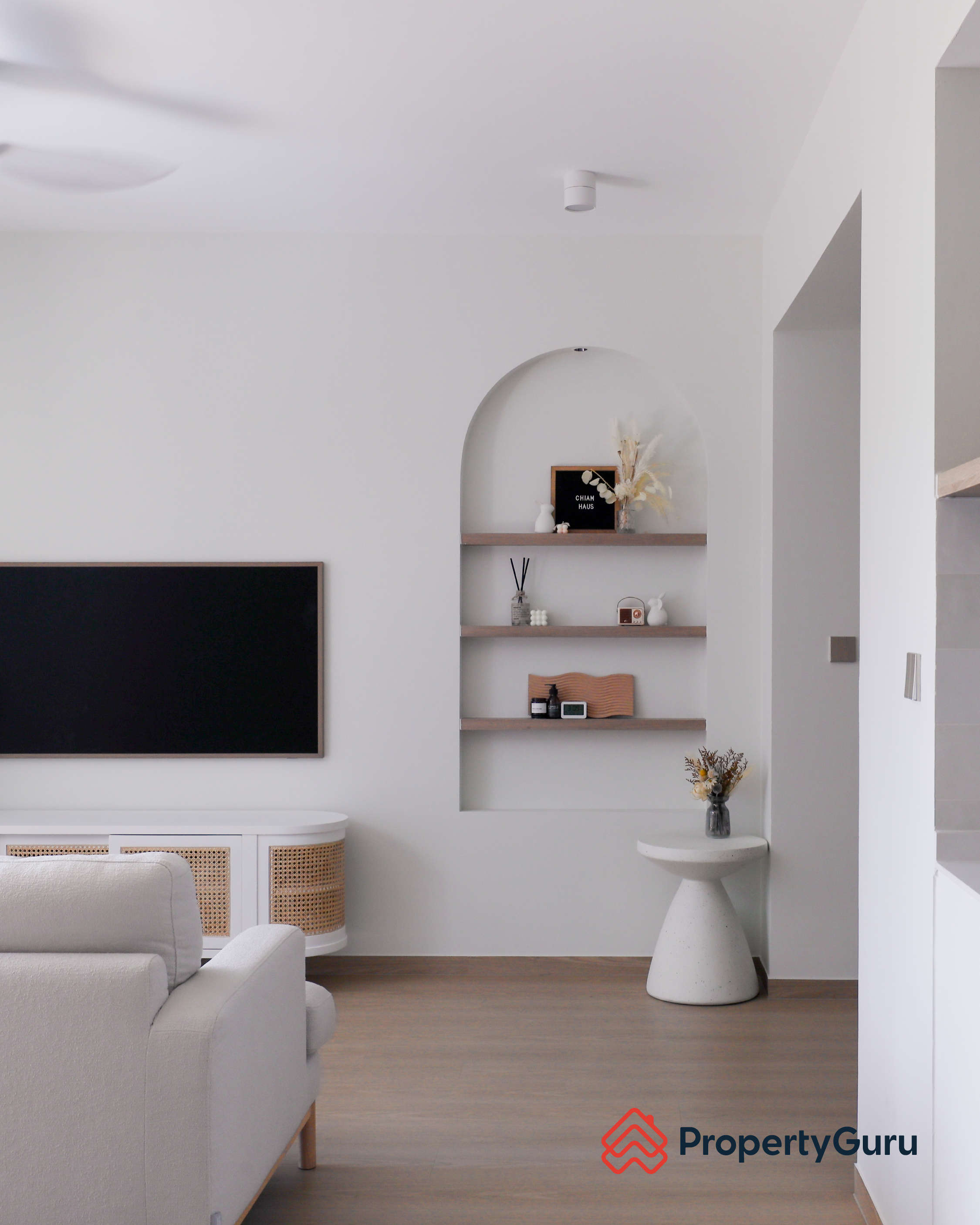 Softening the looks of our home with “plants” - Minimalist living room, modern decor, neutral color palette, white walls