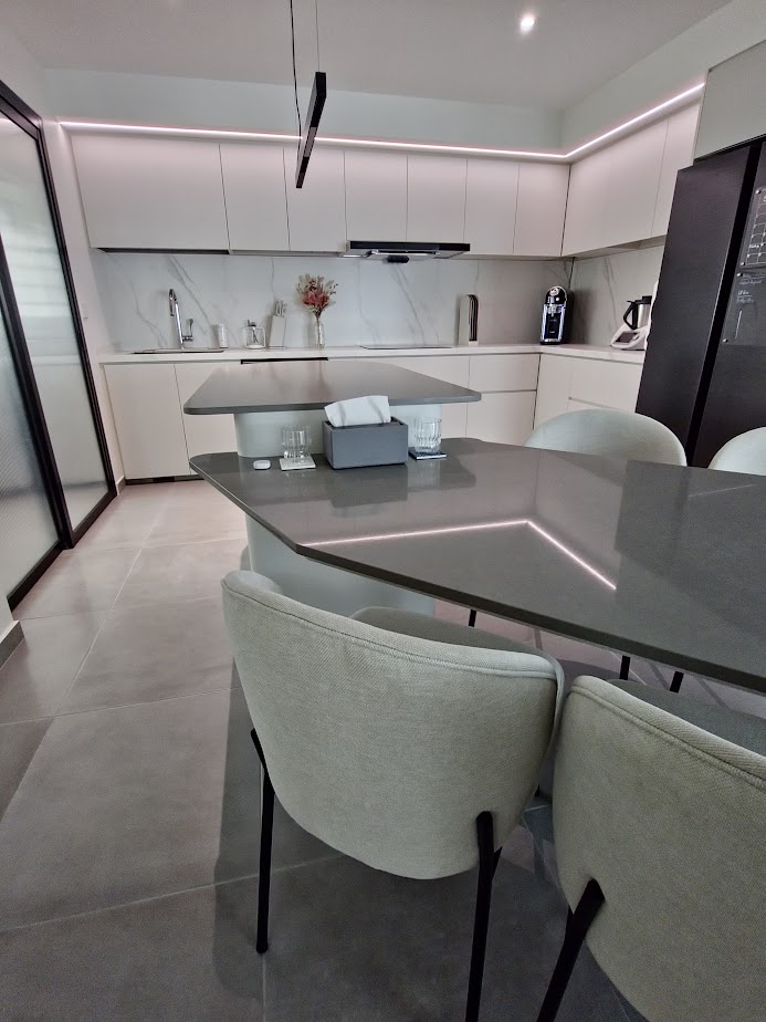 A Smart and Functional Kitchen - modern kitchen, sleek design, minimalist decor, contemporary dining area, open floor plan