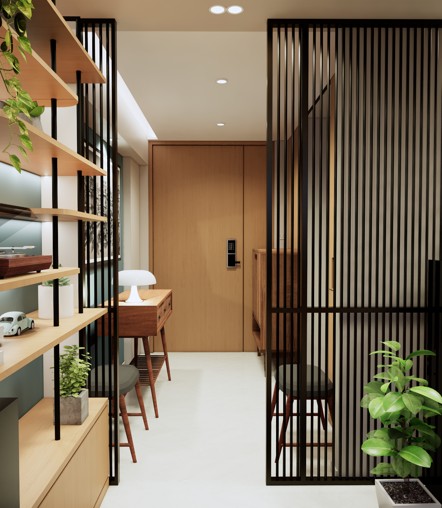 Redesigning an old condo unit to be inviting and warm - Modern interior design, minimalist furniture, wooden shelves, black