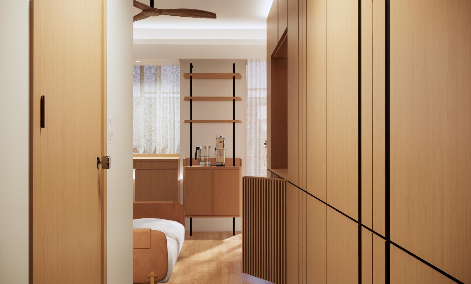 Redesigning an old condo unit to be inviting and warm - Wooden door, modern interior, minimalist design, wooden cabinets