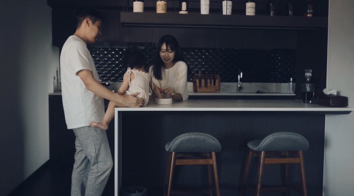 Kitchen: where style meets function - Family moment, modern kitchen, parents and child, adult and child interaction, man