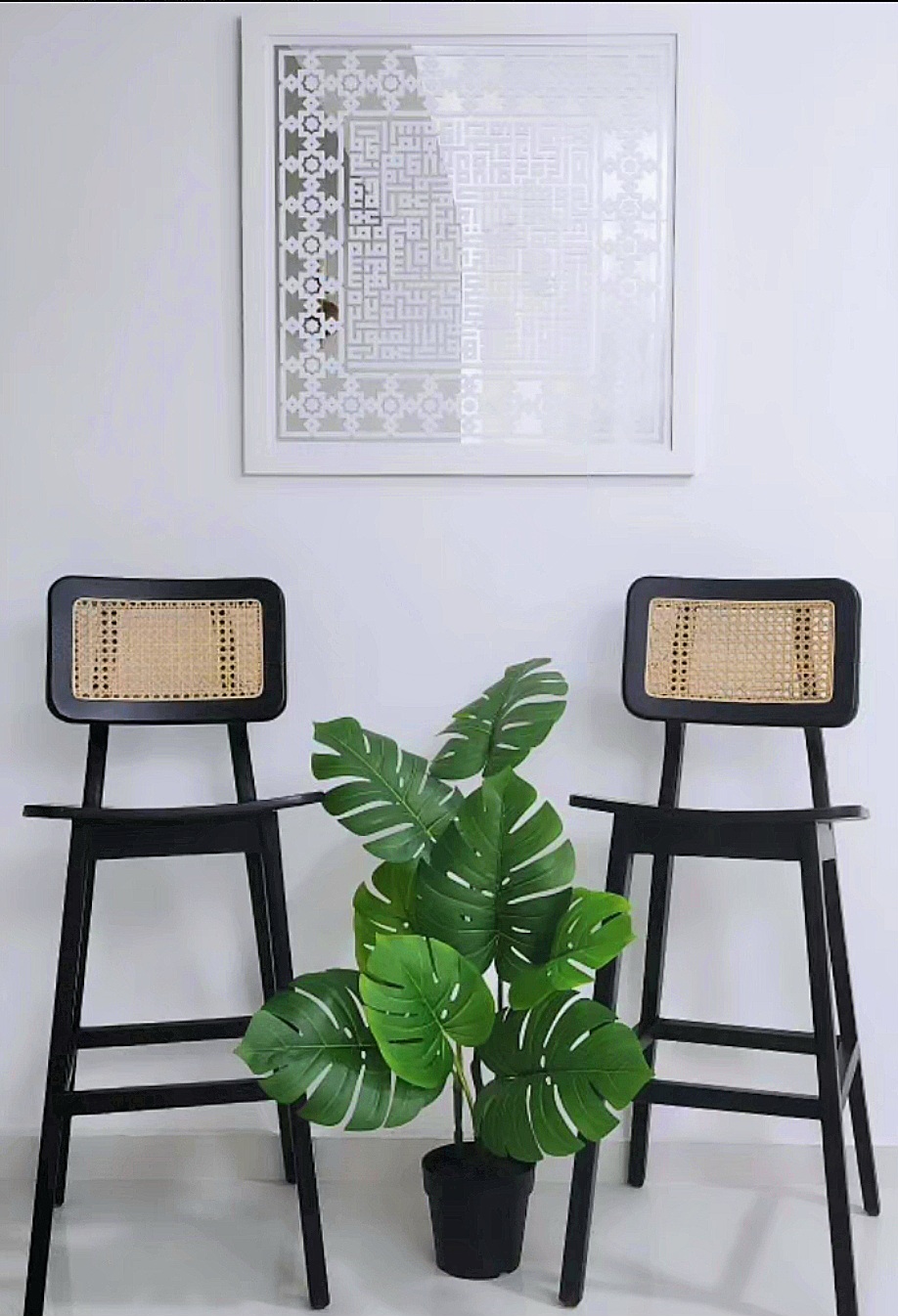 Move-a-round plants - modern minimalist interior, black and white decor, contemporary furniture, woven chair, sleek design