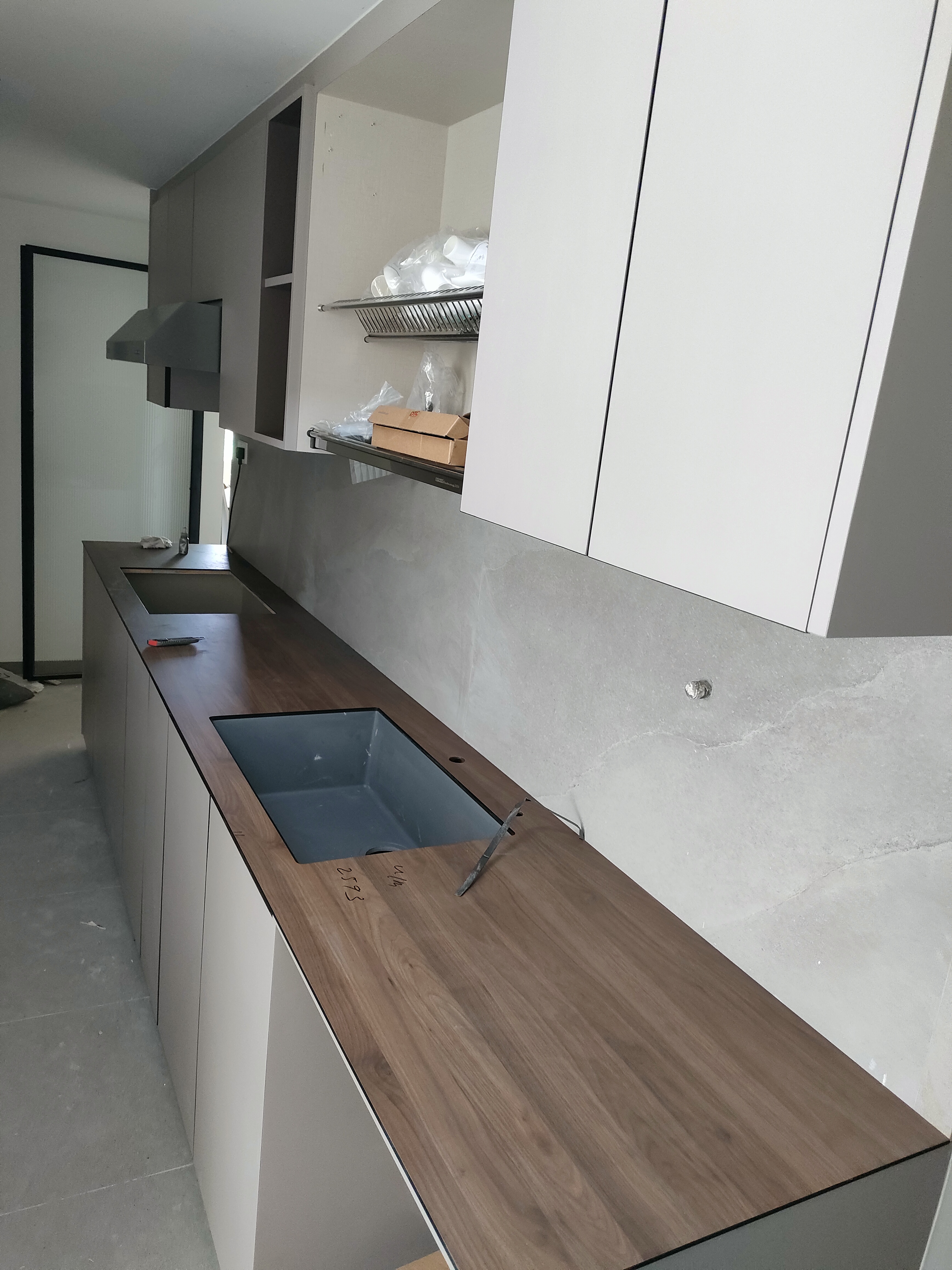 the heart of our home--Our kitchen! - Modern kitchen countertop, minimalist design, sleek cabinets, open shelving, wooden