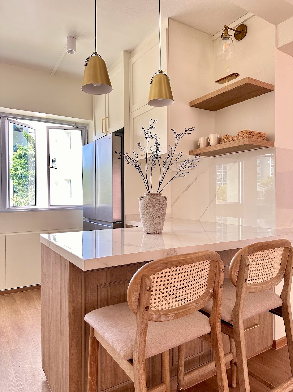 Take a Look at Our Dry and Wet Kitchens - Modern kitchen with sleek design, minimalist decor, large window, wooden cabinets