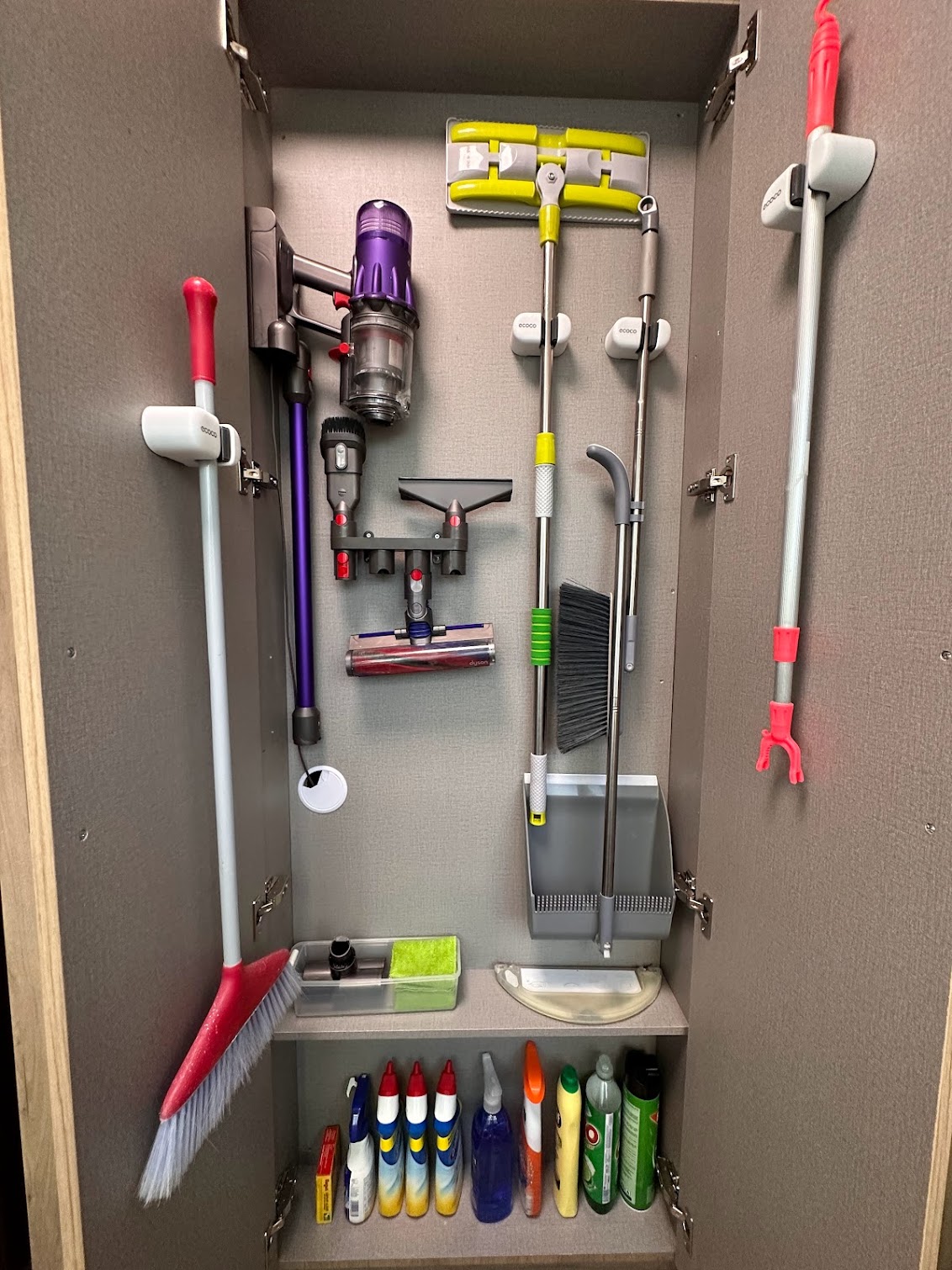 Take a Look at Our Dry and Wet Kitchens - Vacuum cleaner, mop, broom, dustpan, spray bottle, cleaning solution, bottle