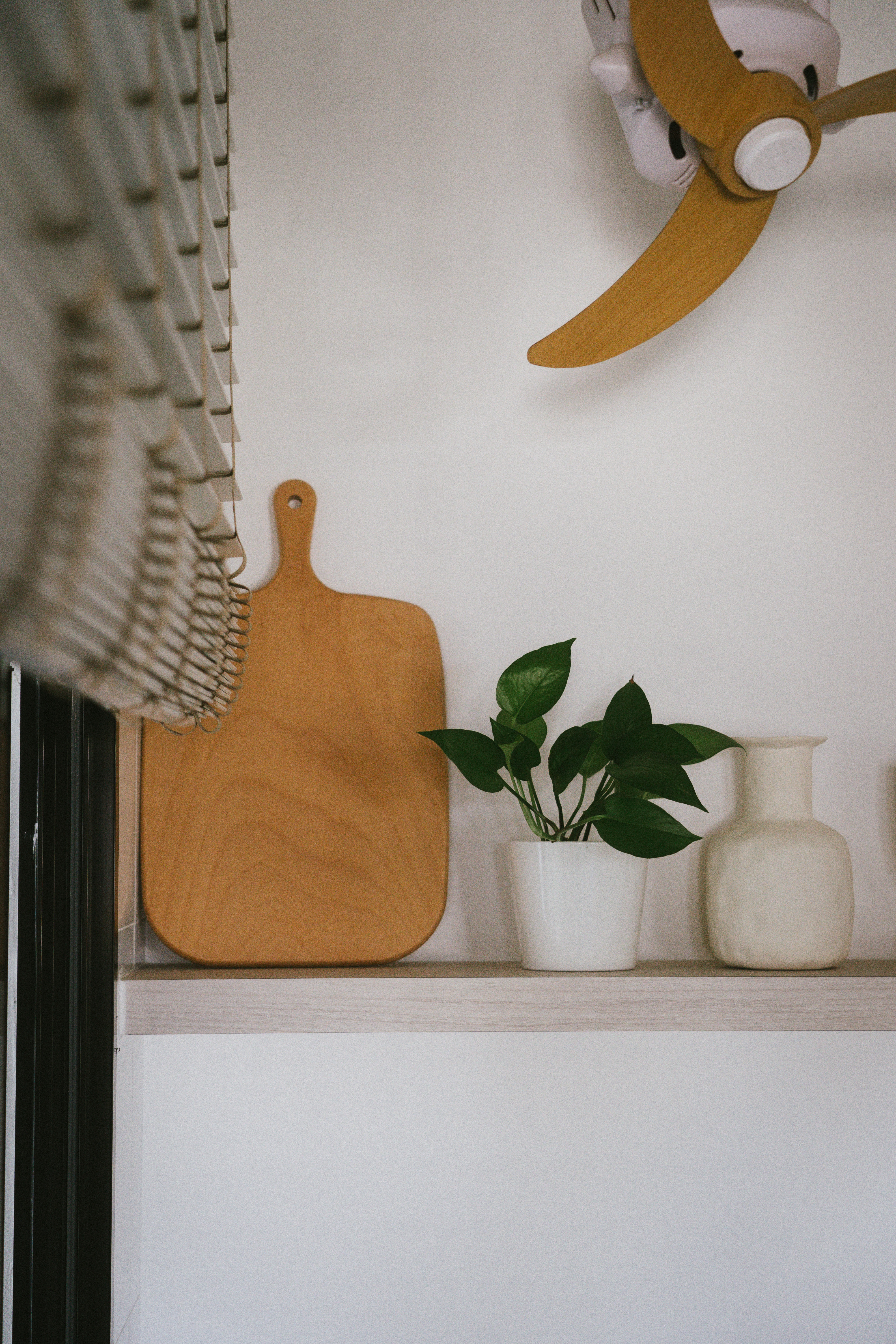 Green is the new black 🪴| Indoor plant tour | HDB Corridor "Balcony" - Wooden cutting board, white potted plant, white vase