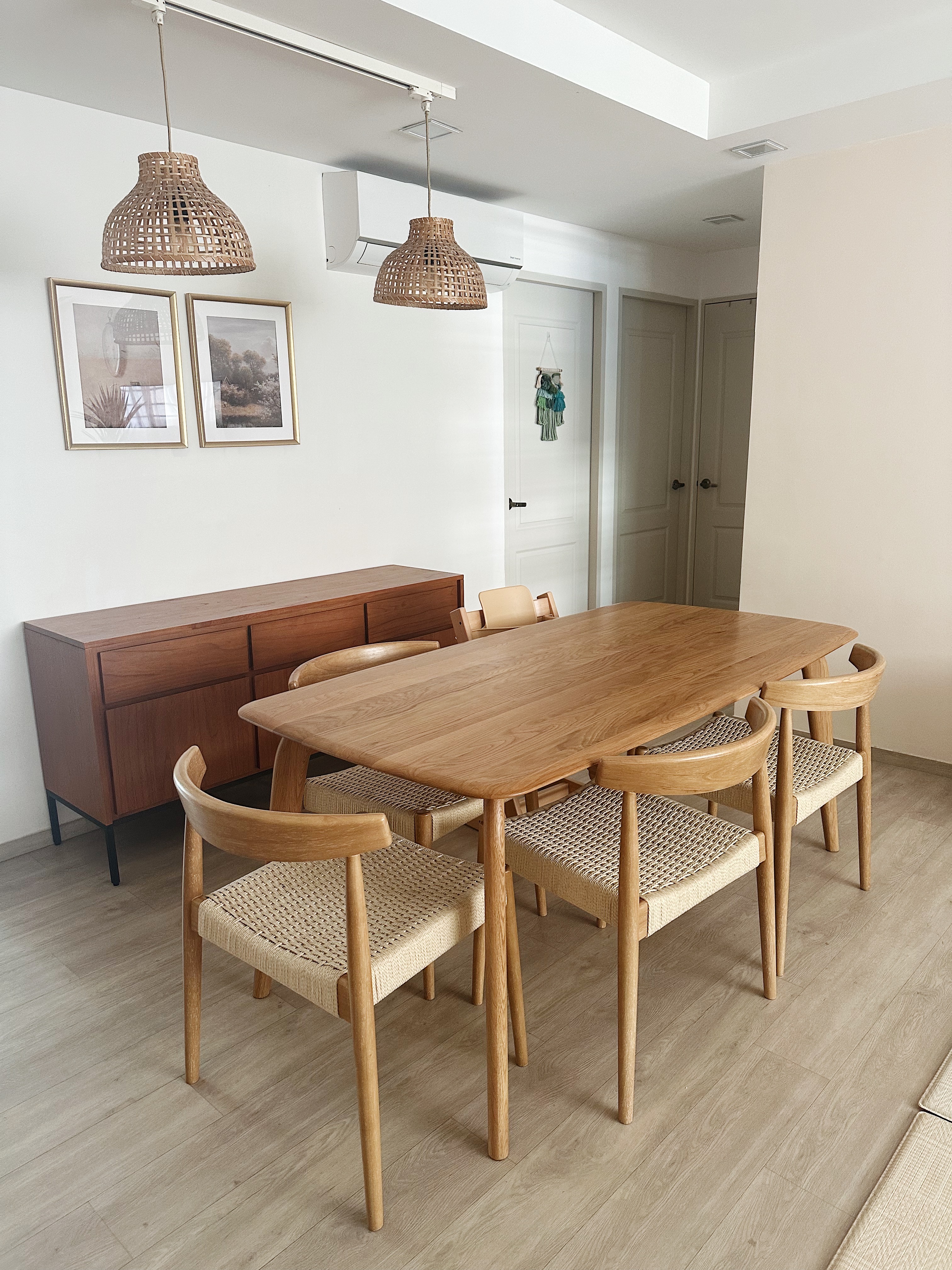 Warm & Cosy Minimal Dining Space - Wooden dining table, woven chair, minimalist decor, natural light, modern style, light