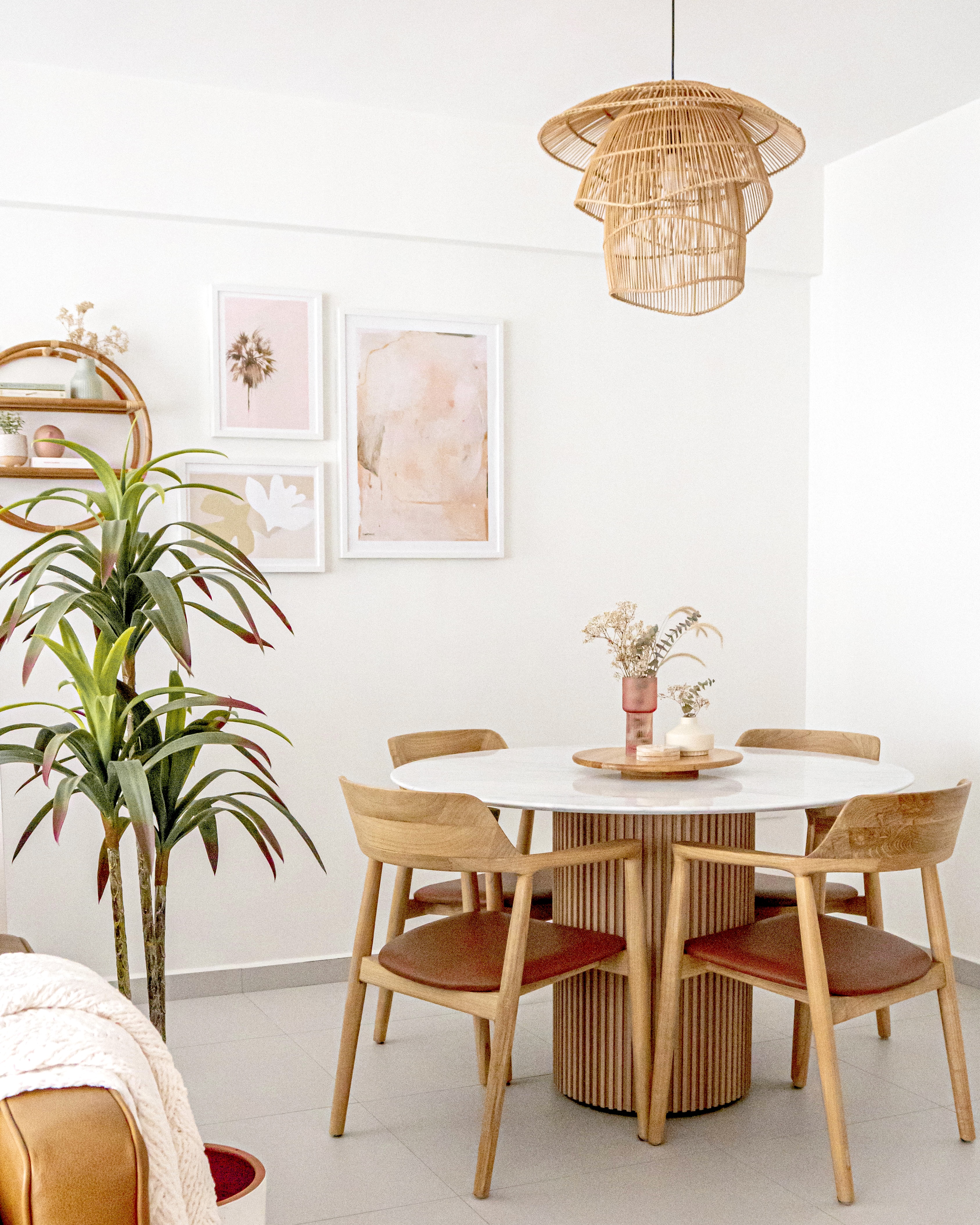 Resort Inspired Living & Dining Space @ GreenFoliage - Modern dining room with minimalist design, white walls and floor