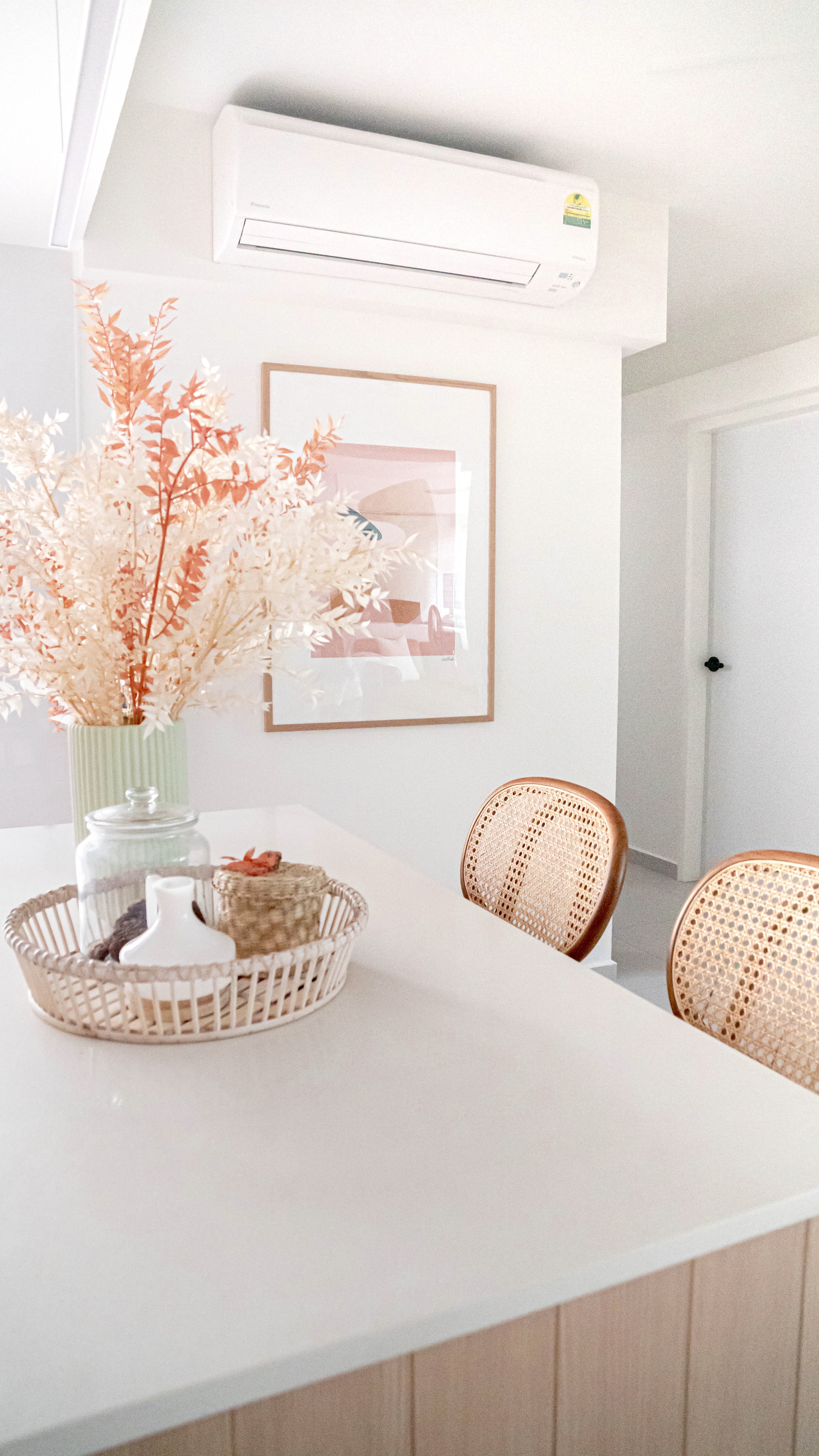 Resort Inspired Living & Dining Space @ GreenFoliage - vibrant, minimalist, modern, cozy, airy, natural, earthy, pastel