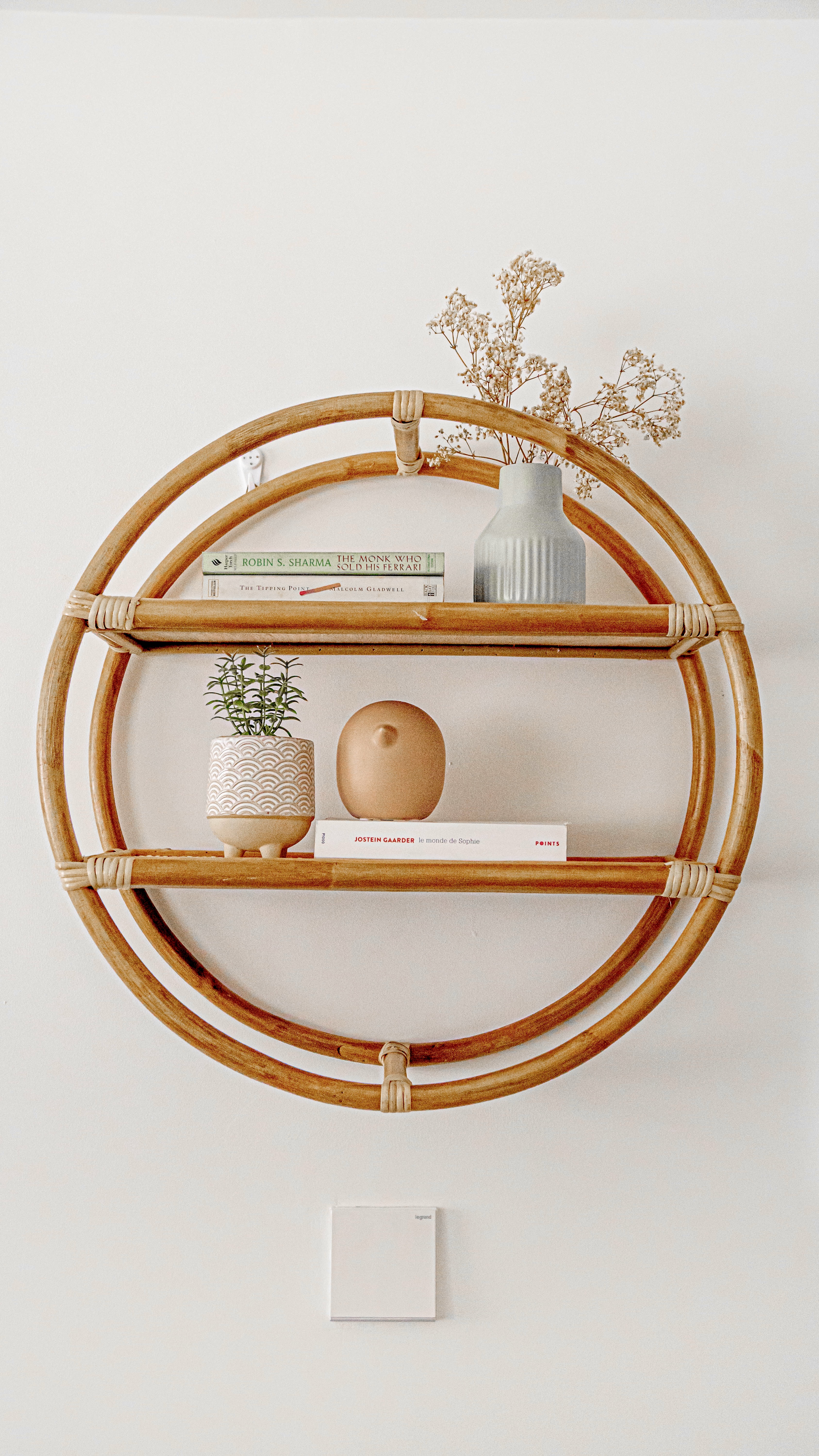 Resort Inspired Living & Dining Space @ GreenFoliage - Wicker shelf, minimalist decor, round design, natural wood, woven