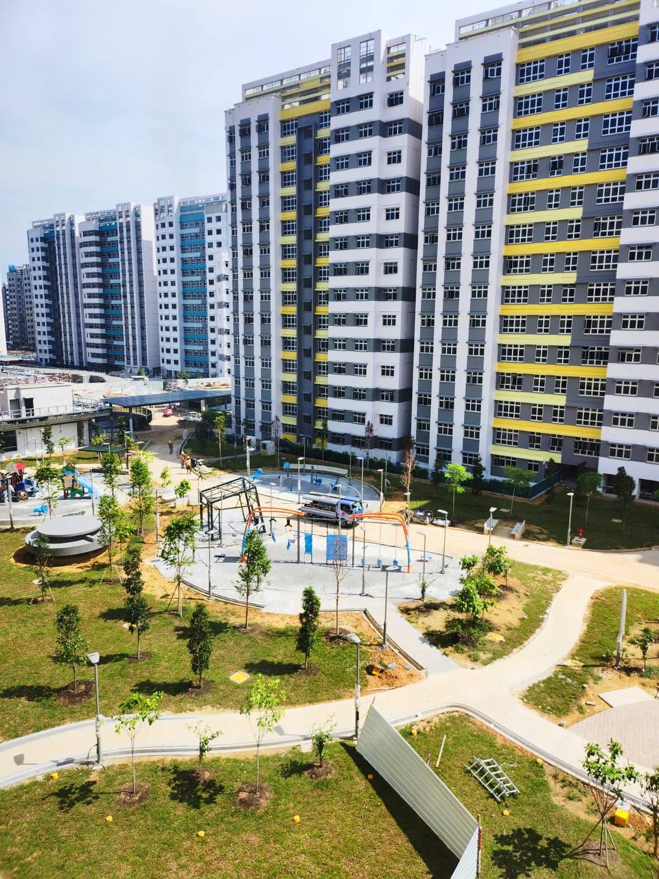 Our top floor, corner unit 4-rm BTO  - Modern apartment building, urban landscape, multi-story residential area, green space