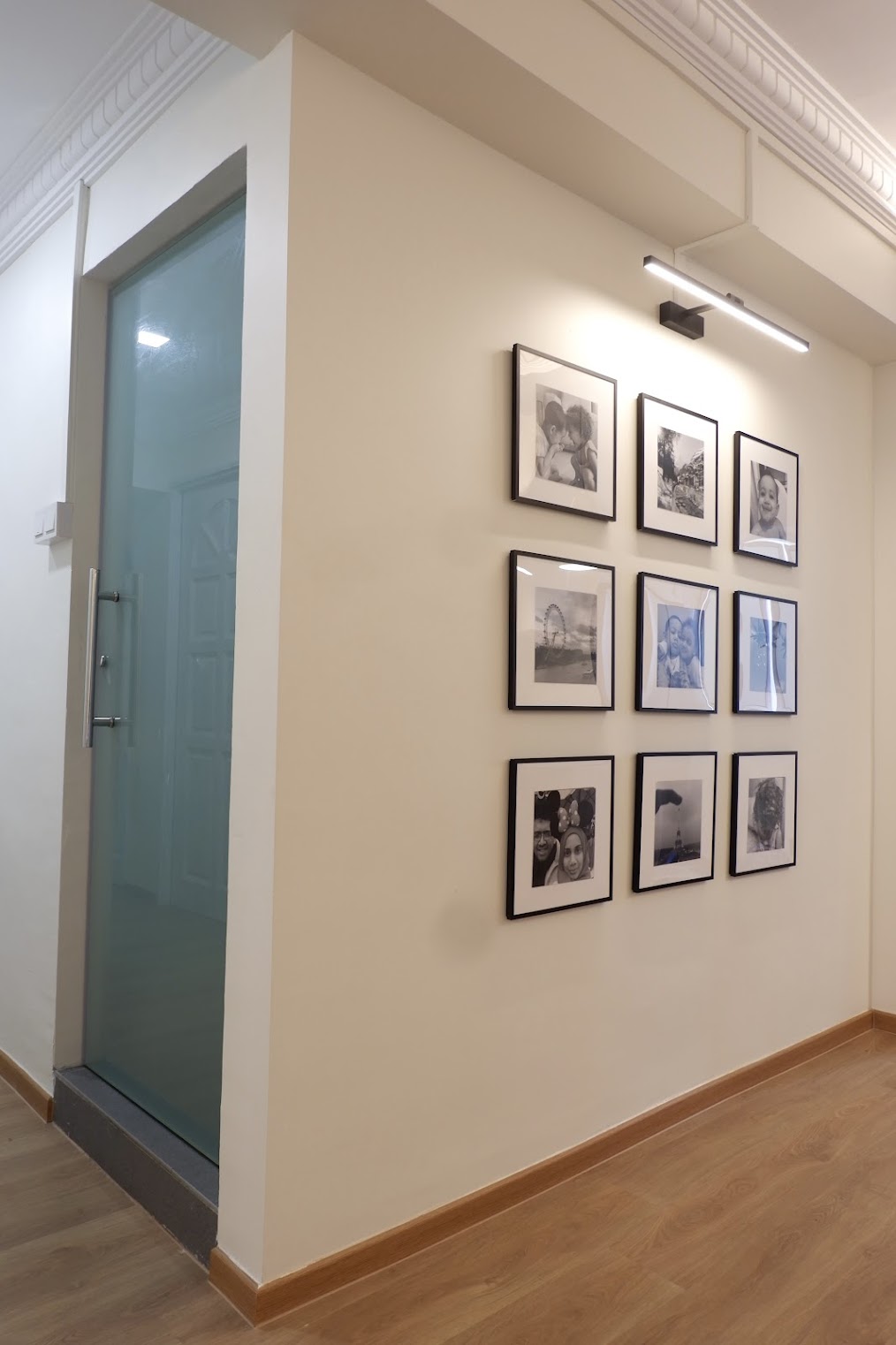 Transforming the Bathroom on a Budget - Meticulous interior design, modern art gallery, black and white photographs, framed