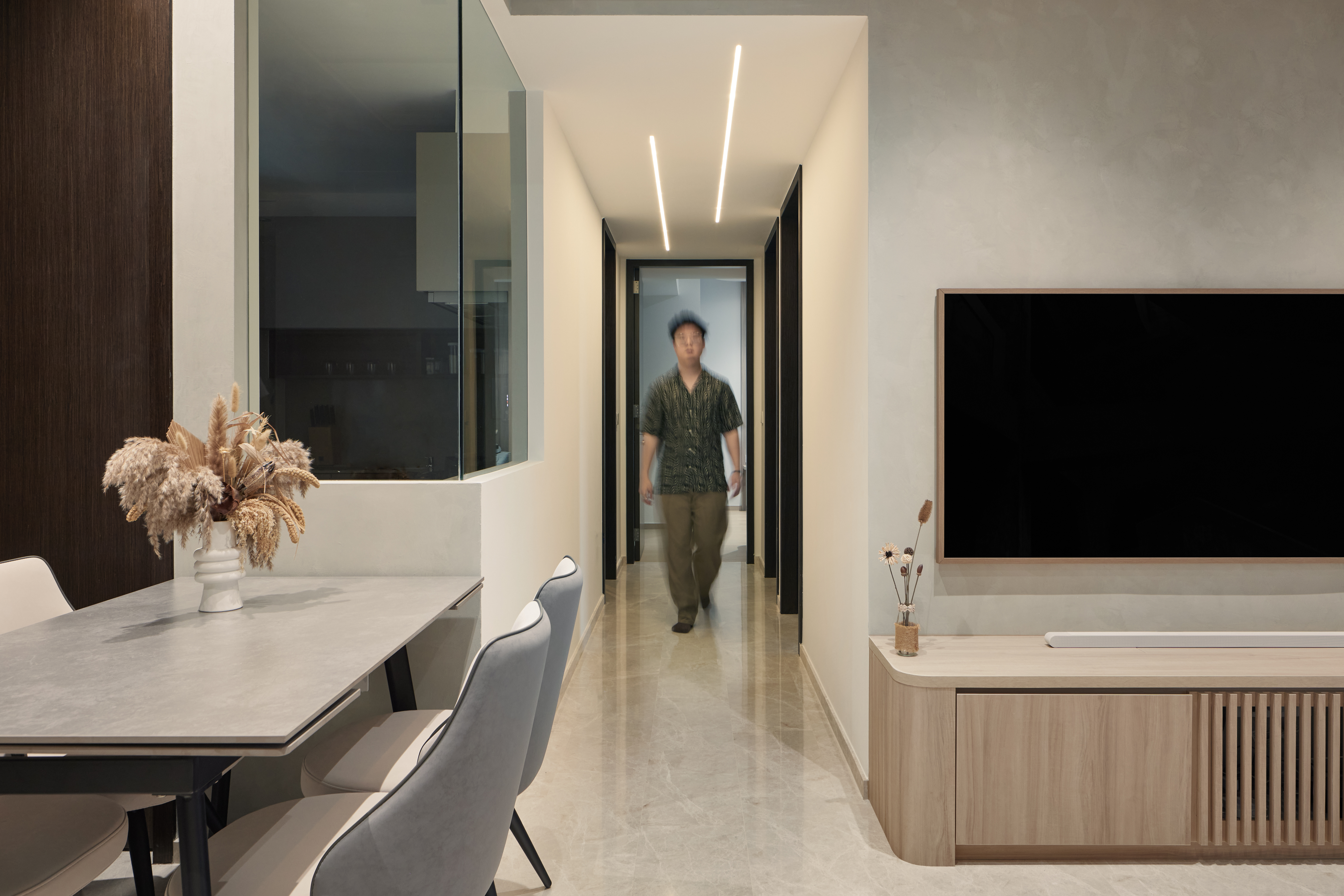 An Easy Guide to a Minimalist x Japandi Home  - Modern minimalist interior, dining area, sleek furniture, contemporary