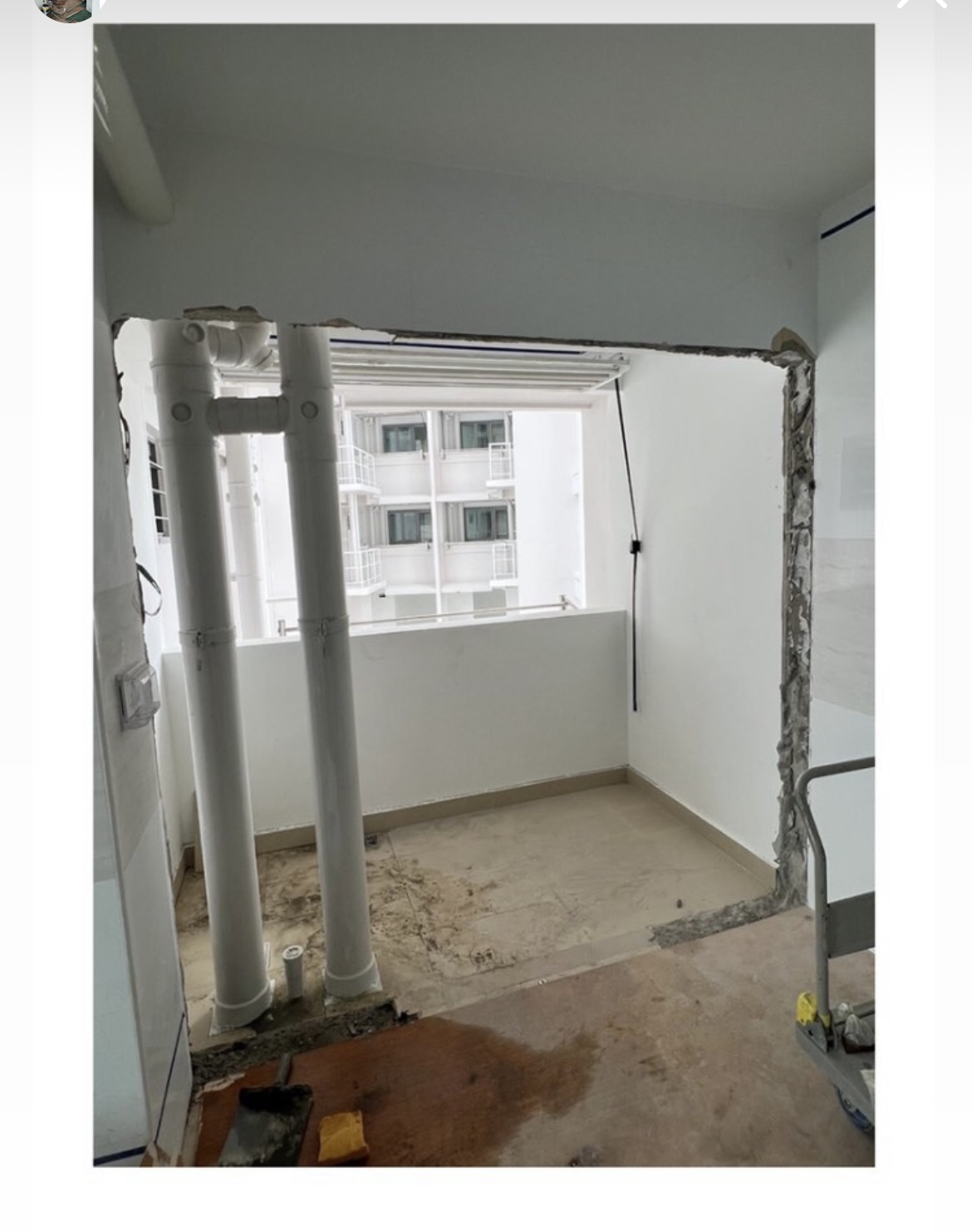 HDB fixtures we stuck with [& those we didn’t ] - Interior renovation in progress, White-painted walls and floors, Piping and