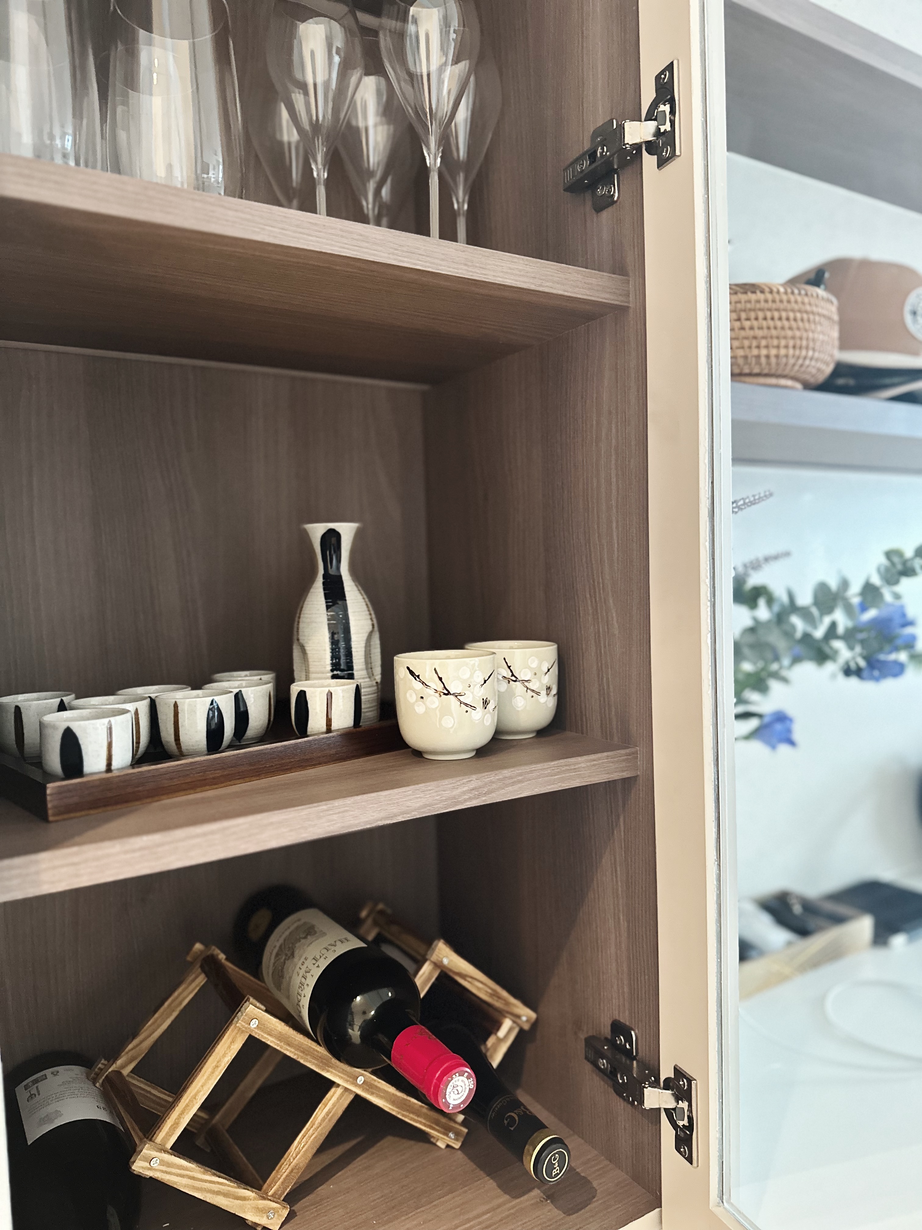 Step inside our kitchen 😋 - wine bottles, wine glasses, wine rack, wine glasses on shelf, wine bottles on shelf, wine