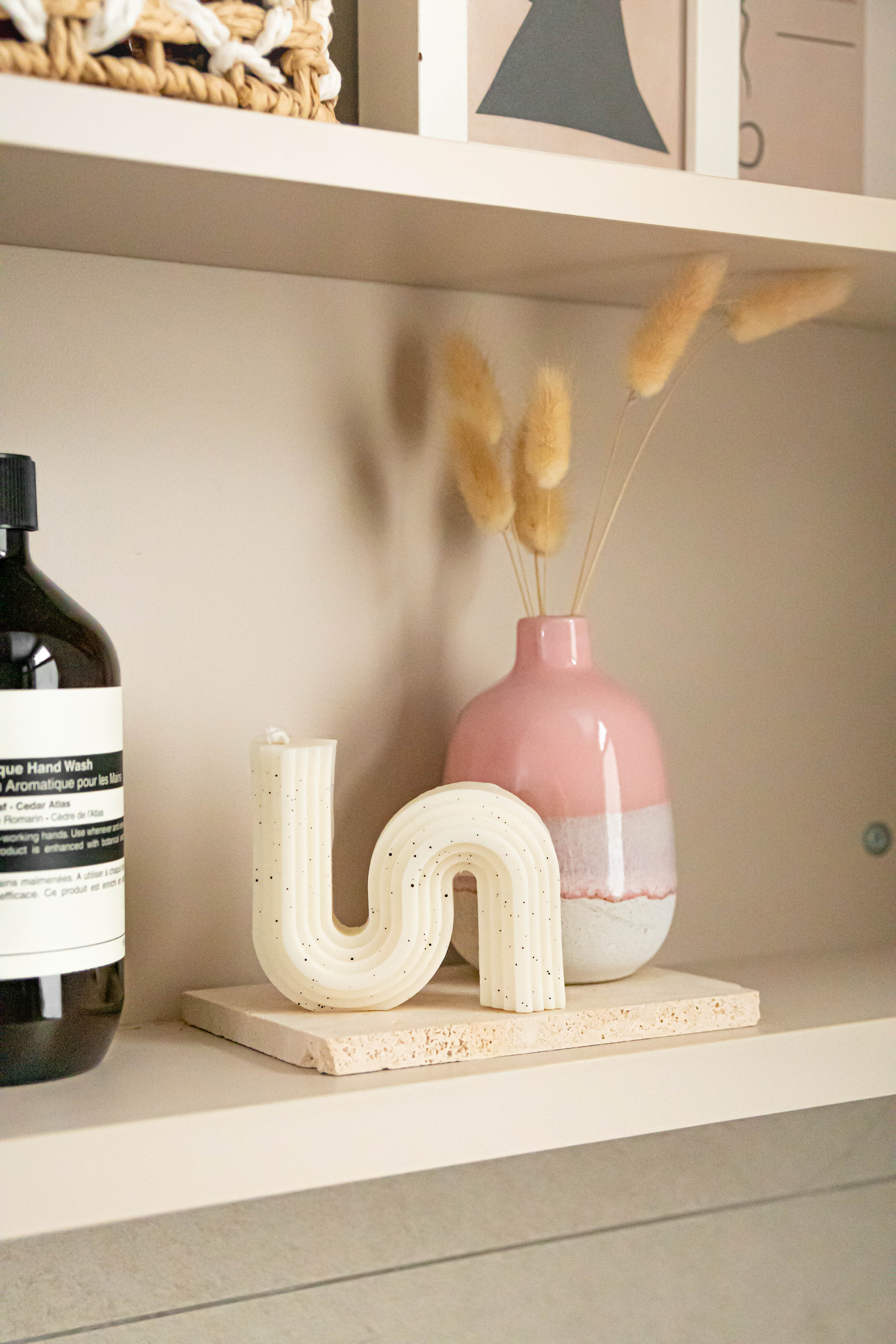 Tips to Create A Feminine Boho Bedroom - shelf, decorative items, minimalist design, pastel colors, wooden surface, abstract