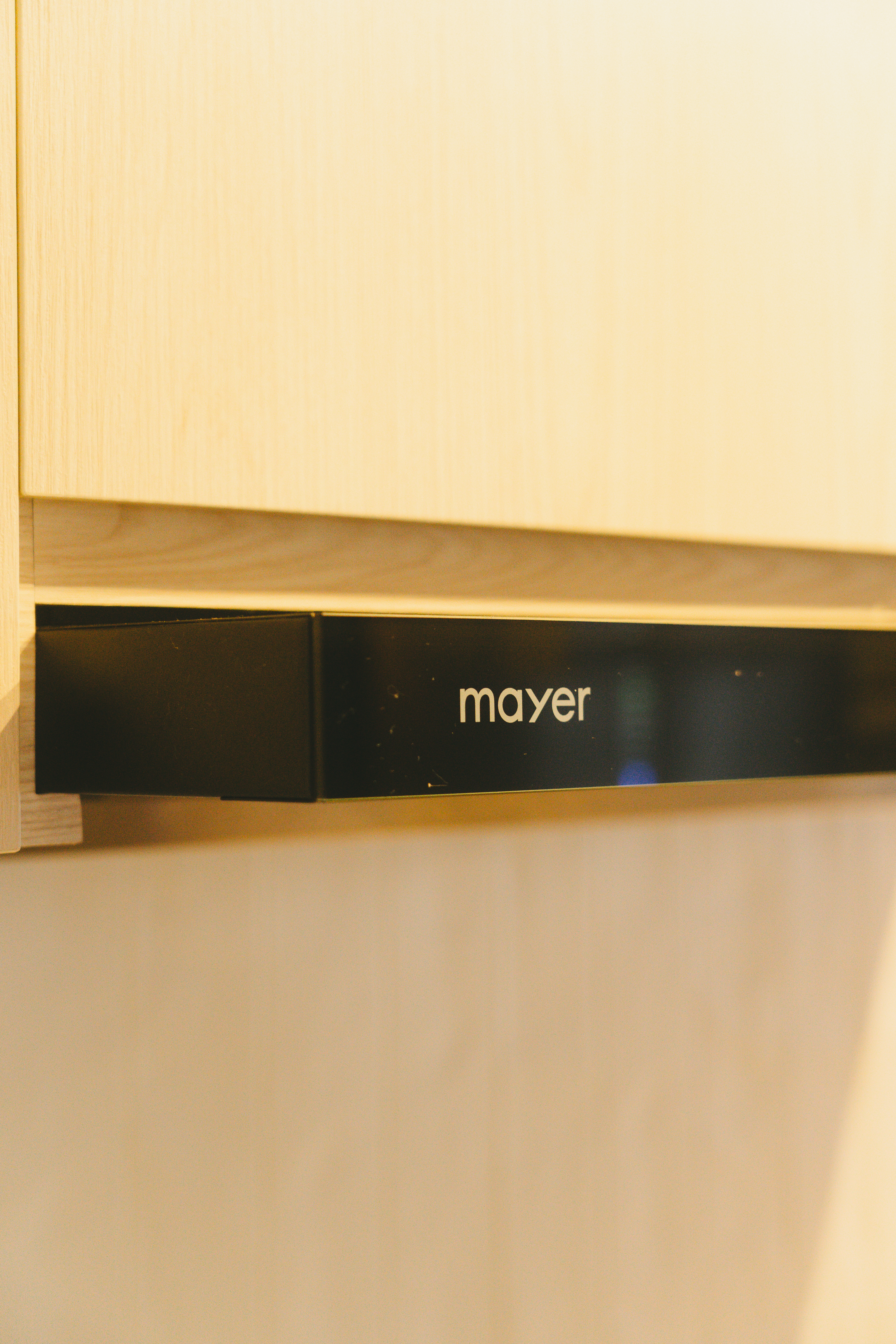 A rather uninspiring kitchen | Thoughts and reflections - Light-colored wooden cabinet, black drawer pull, "mayer" brand