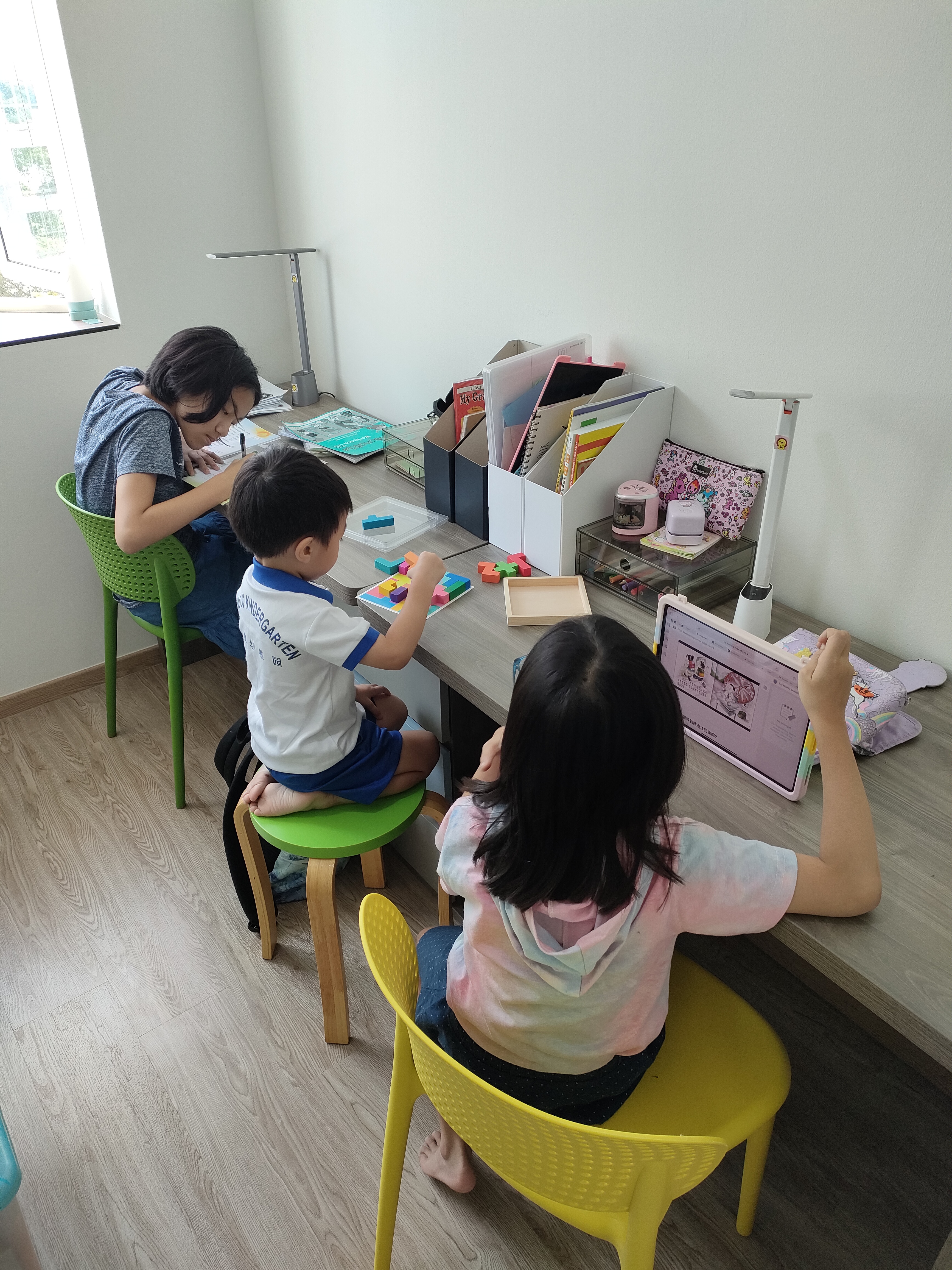 study, study, study! a study room for kids - Children engaged in creative activities, sitting at a table, colorful toys and