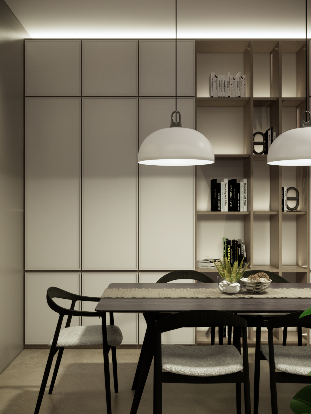 Rochelle: A hint of calmness & elegance - Modern dining room, minimalist design, sleek furniture, black chairs, white
