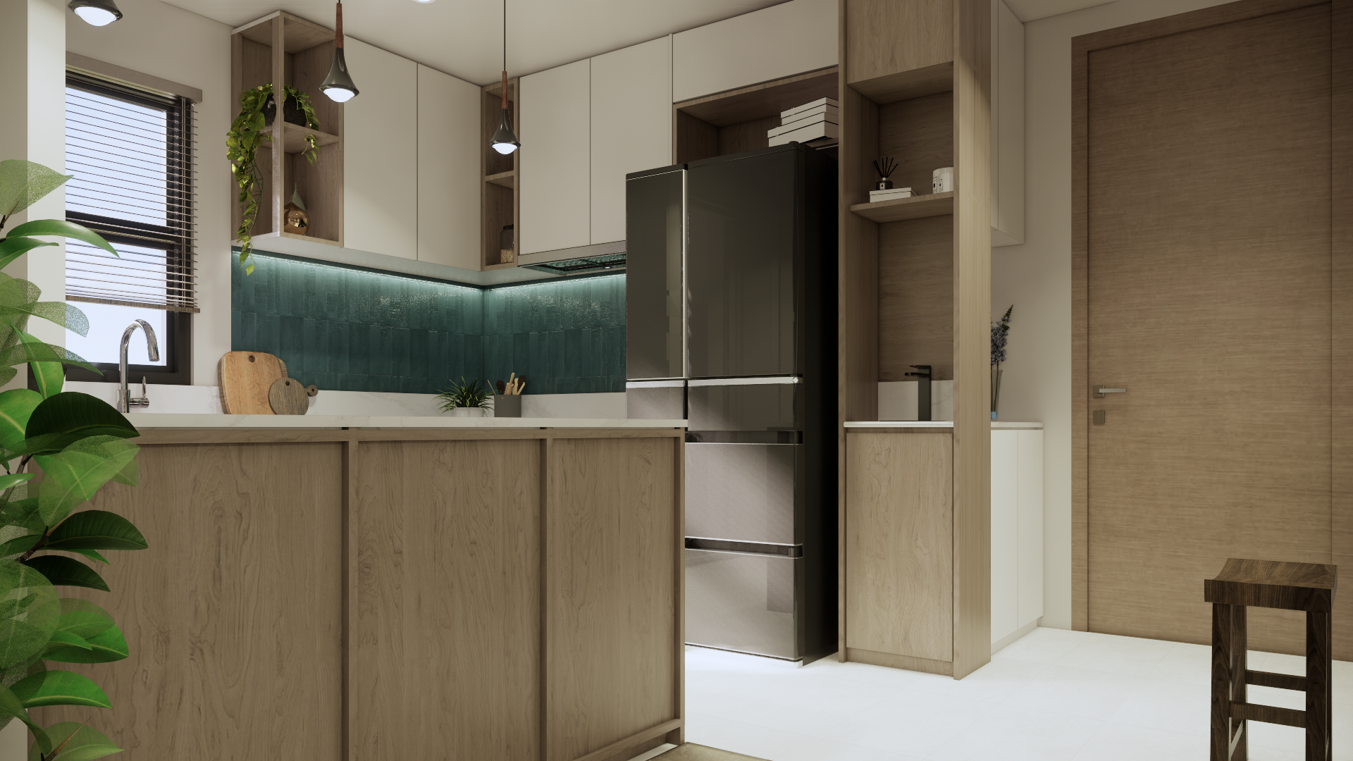 Rochelle: A hint of calmness & elegance - Modern kitchen with sleek design, wooden cabinets, stainless steel appliances