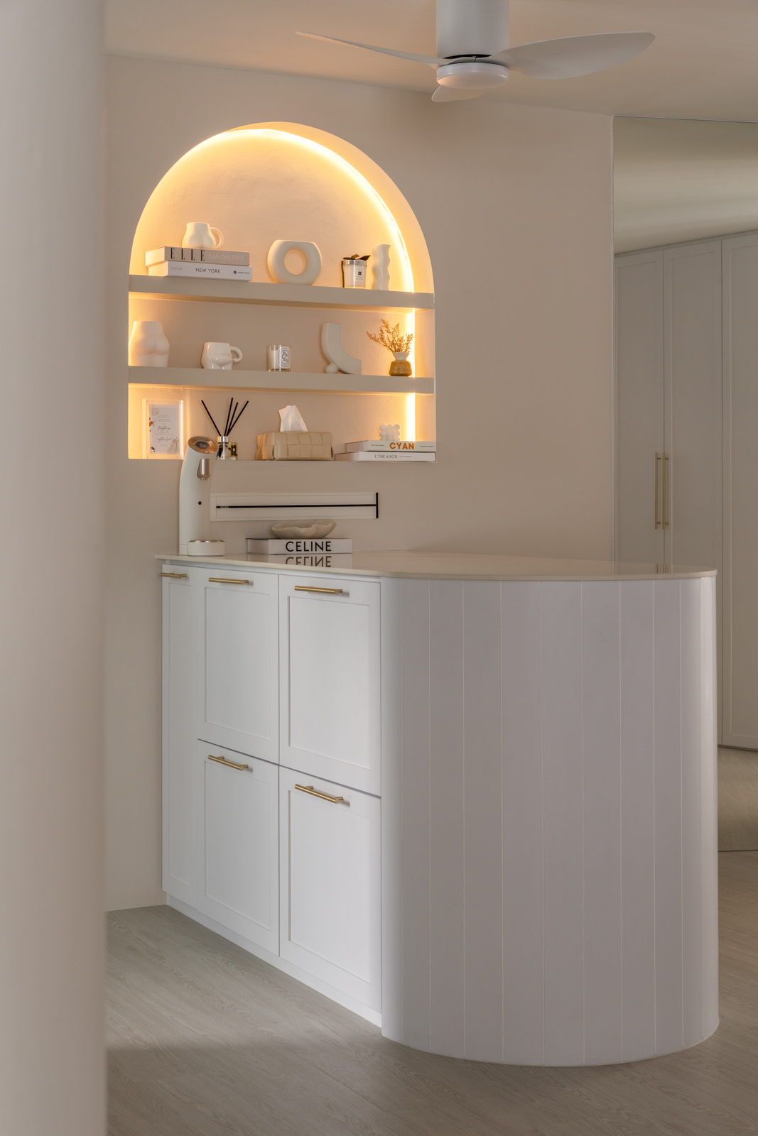 Embracing White Minimalism for Clean Aesthetics - Modern minimalist bathroom vanity, sleek white countertop, floating