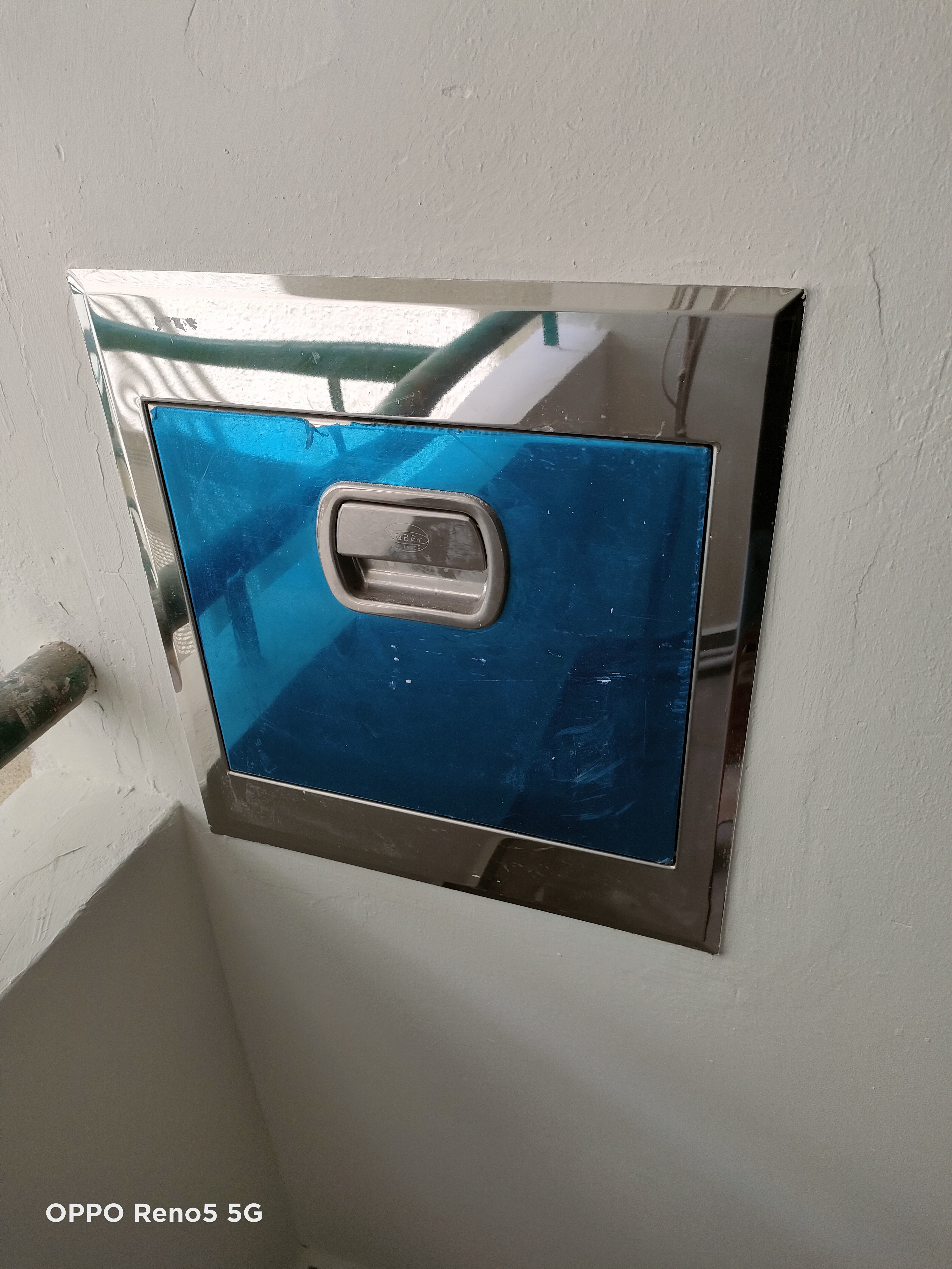 Our HOME has endless LOVE and LAUNDRY.... - Mirror, blue door, metallic frame, reflective surface, glossy finish, window