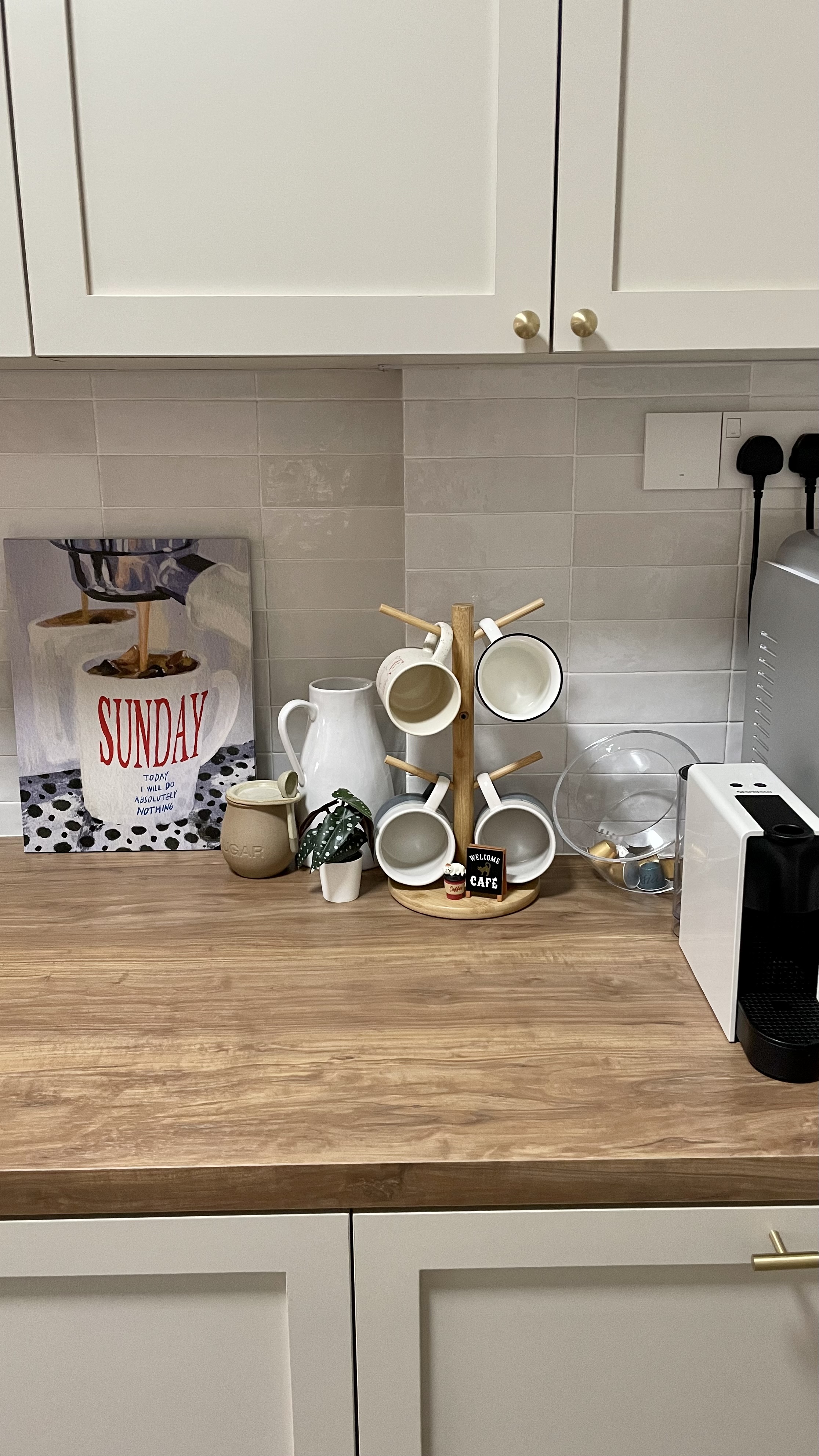 Juzz up your home with affordable aesthetic decor pieces - coffee maker, white kettle, wooden utensils, coffee cups, coffee