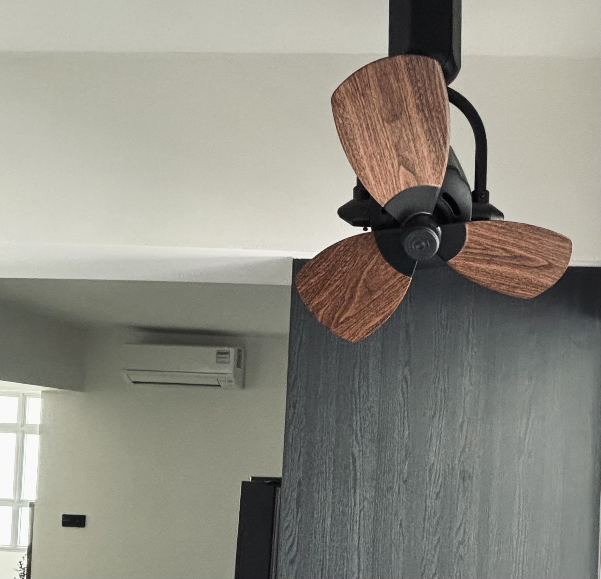 Our blue farmhouse style open concept kitchen!  - Wooden ceiling fan, modern ceiling fan, stylish ceiling fan, wooden blades