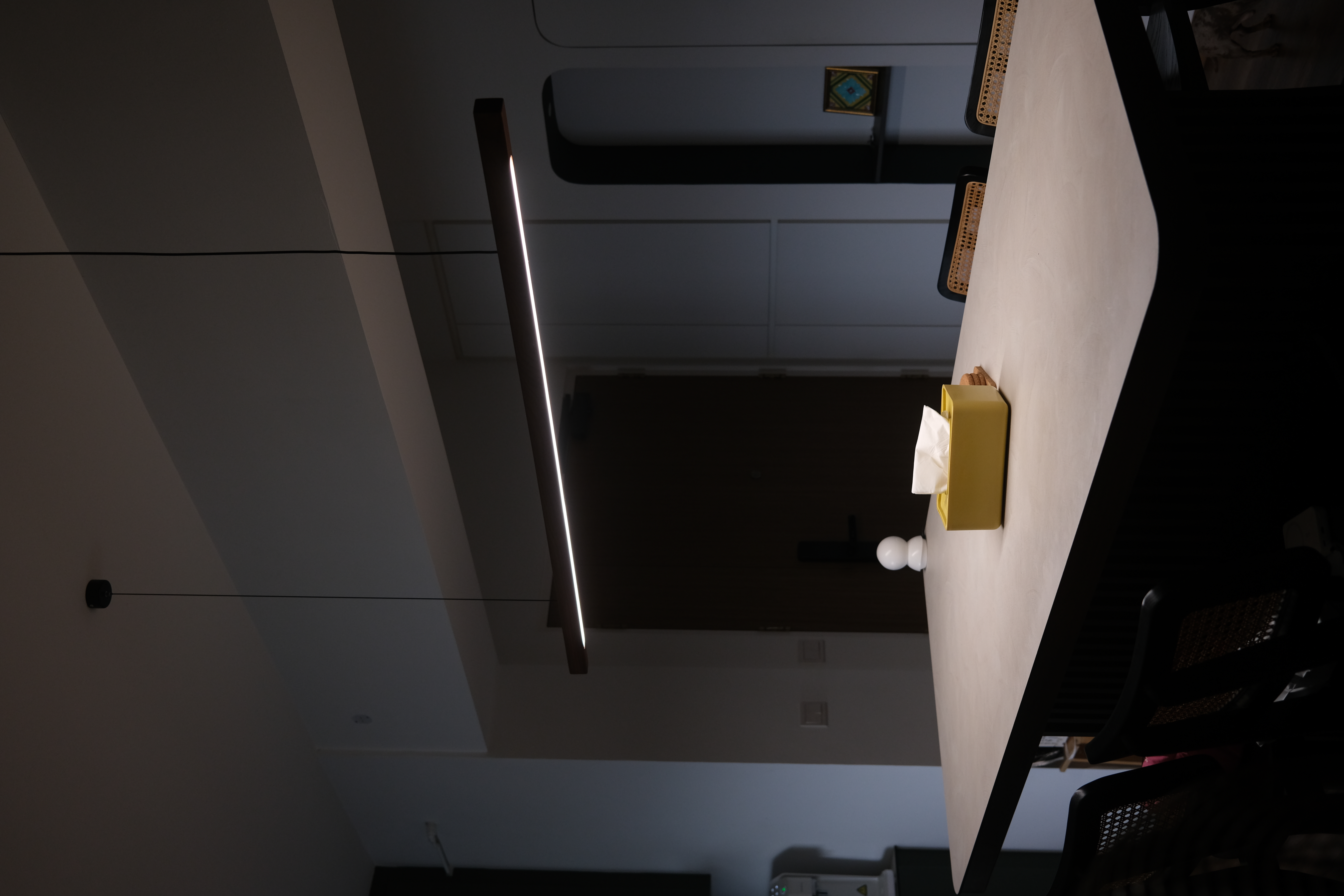 Warm / Cool / White | Pick your favourite lighting - Modern minimalist office space, sleek ceiling light fixture, dark