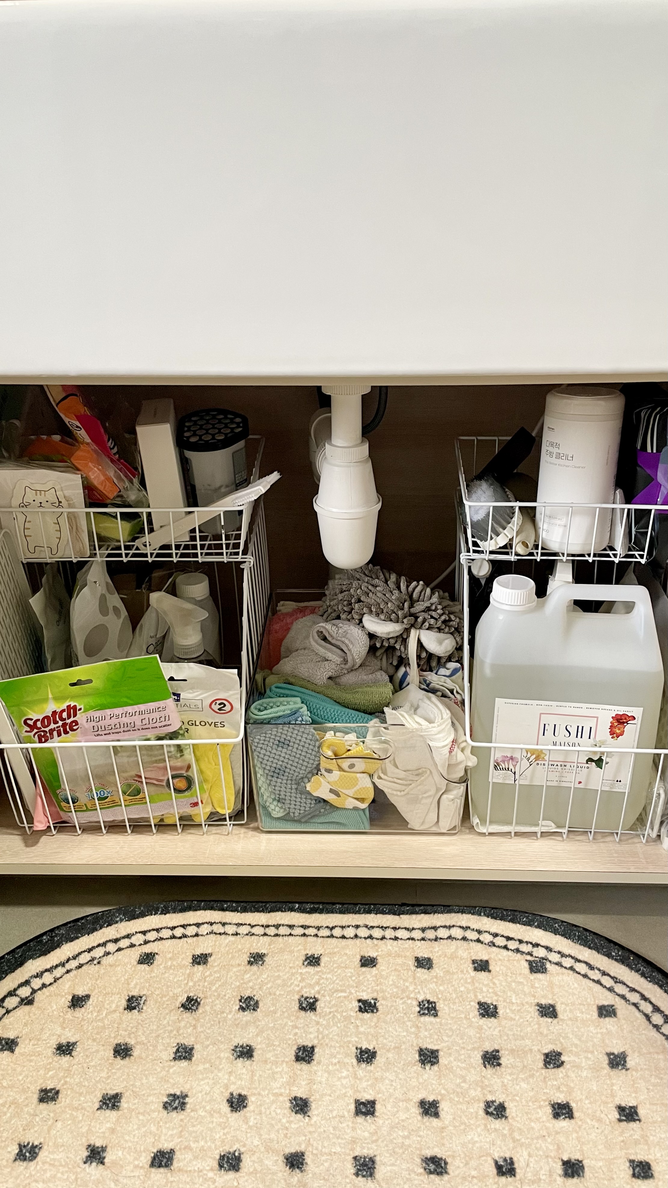Storage solutions when there’s not enough drawers - Storage bin, cleaning supplies, socks, baby wipes, hand sanitizer